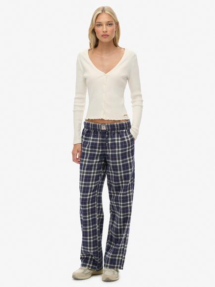 Superdry Check Wide Leg Trousers, Navy Check, Navy Check