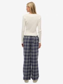 Superdry Check Wide Leg Trousers, Navy Check - view 2, Navy Check