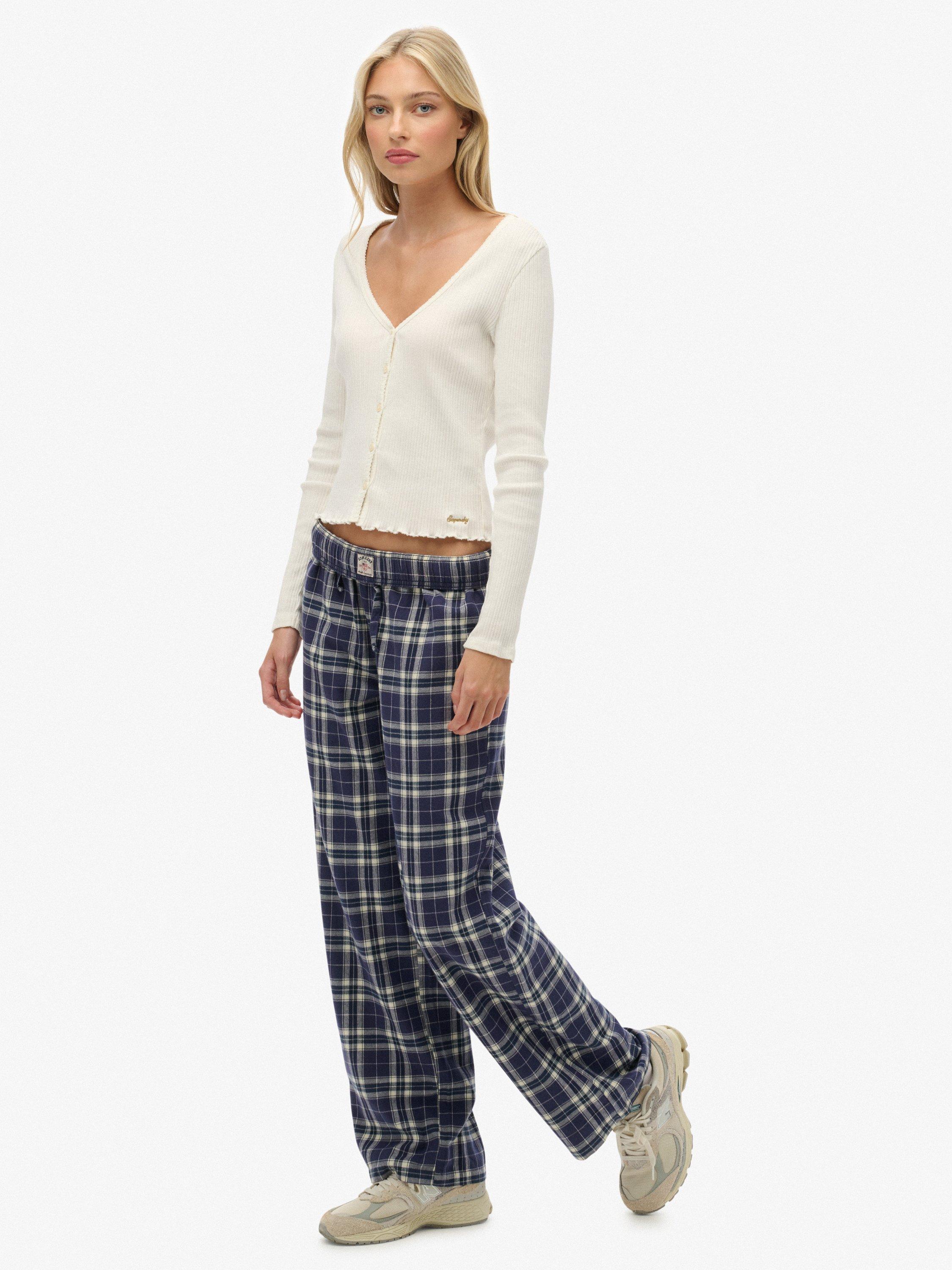 Product image 3 of 6, which shows Superdry Check Wide Leg Trousers, Navy Check, 6