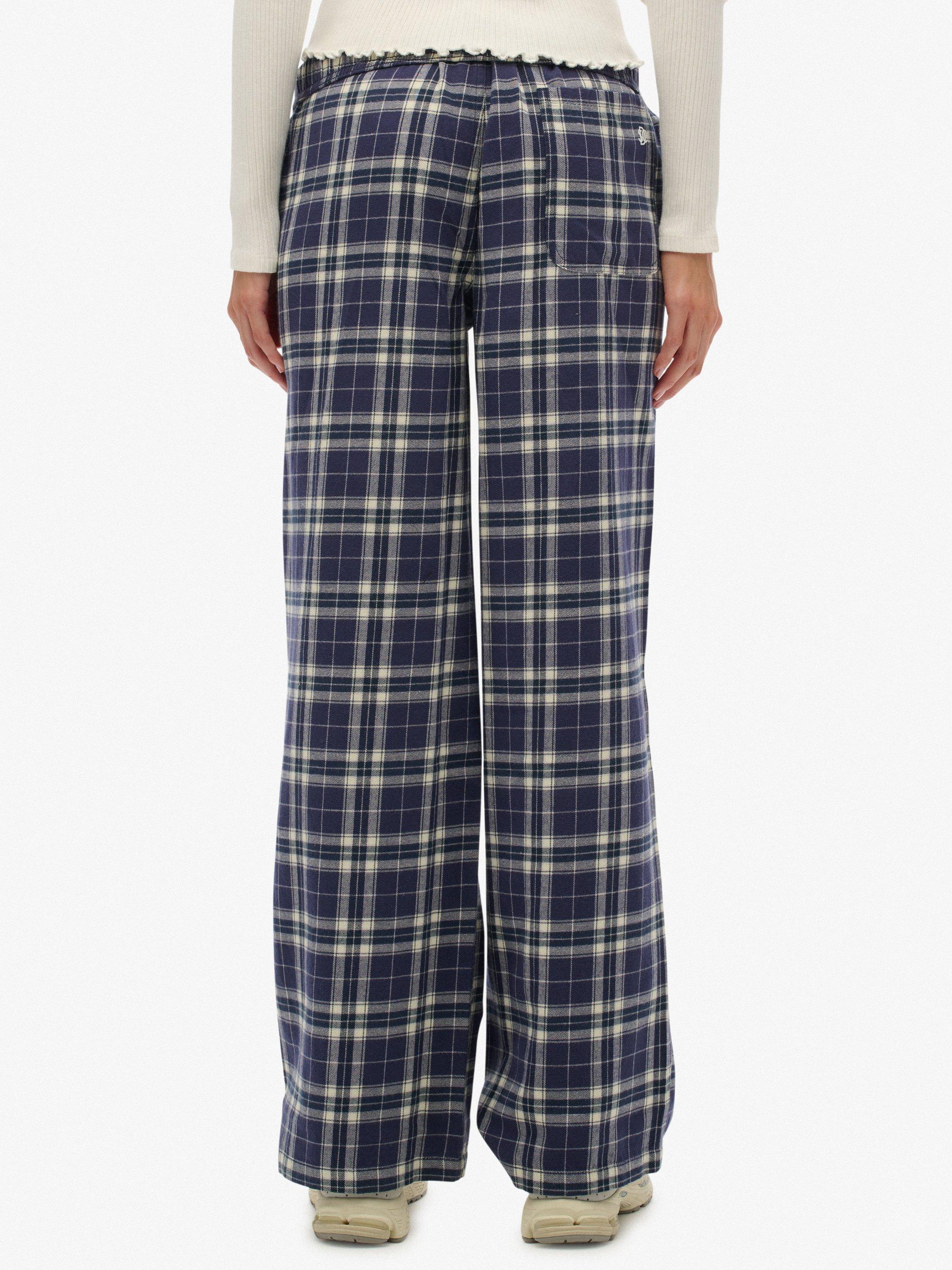 Product image 4 of 6, which shows Superdry Check Wide Leg Trousers, Navy Check, 6