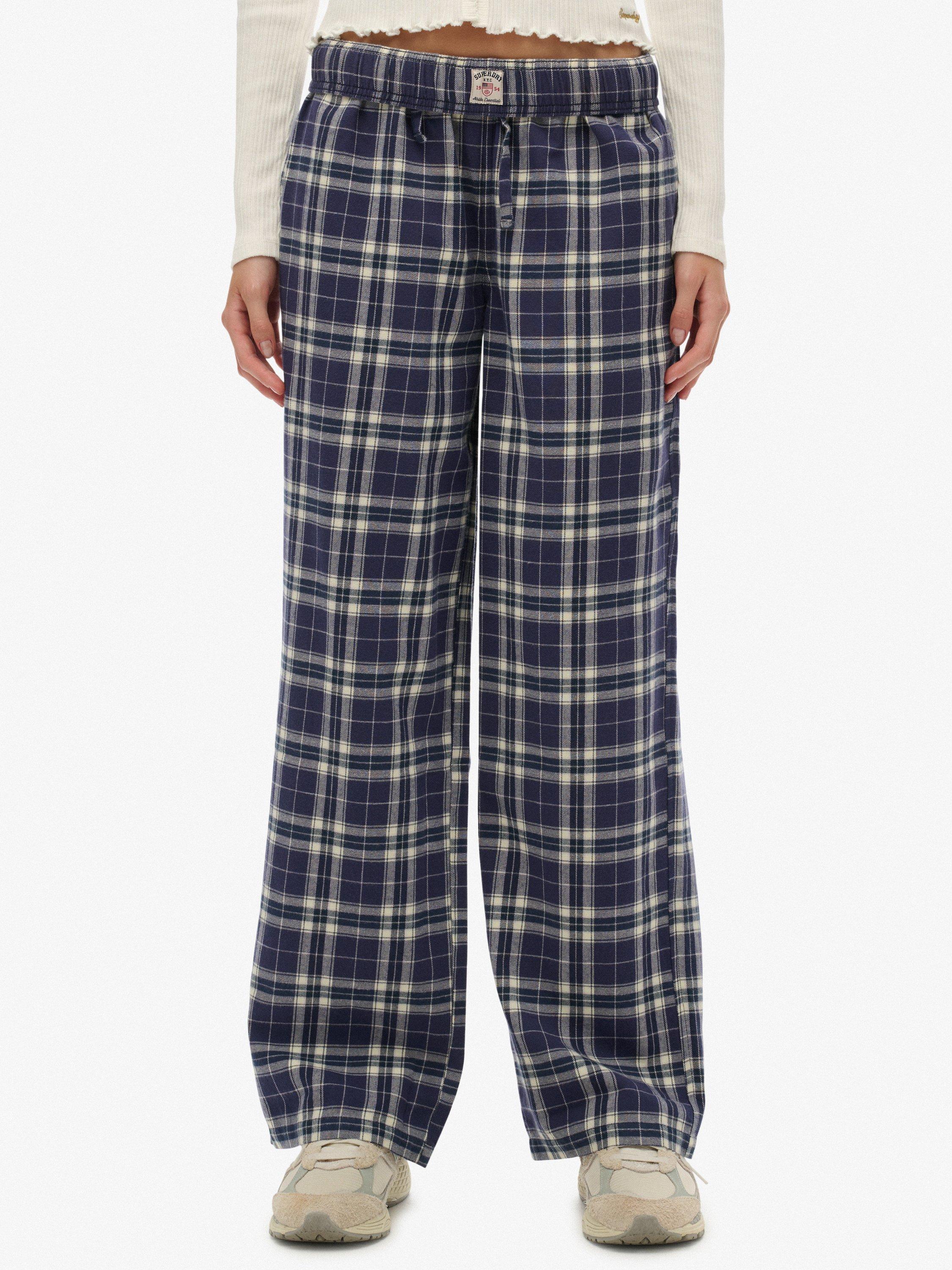 Product image 5 of 6, which shows Superdry Check Wide Leg Trousers, Navy Check, 6