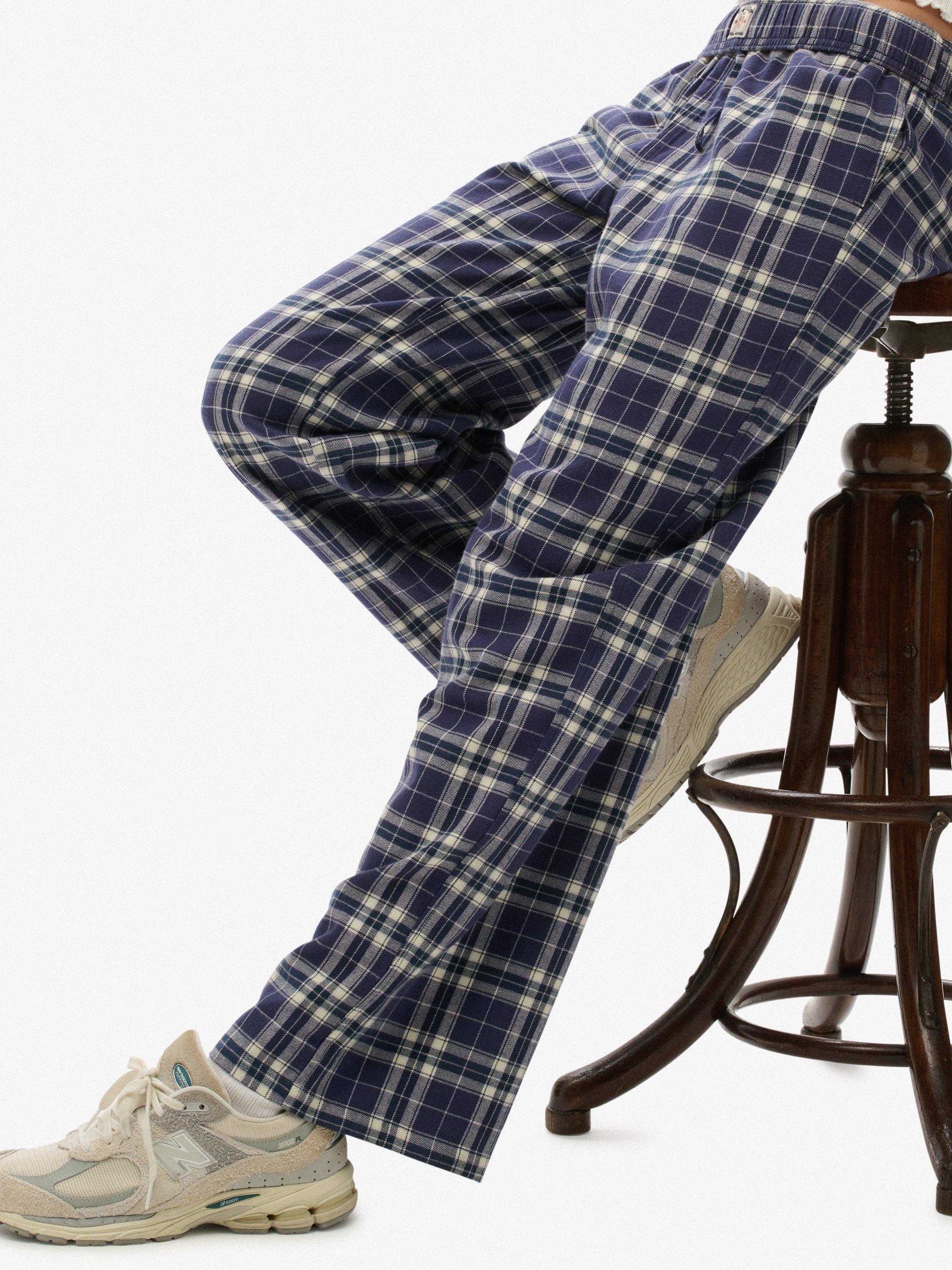 Product image 6 of 6, which shows Superdry Check Wide Leg Trousers, Navy Check, 6