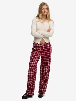 Superdry Check Wide Leg Trousers, Burgundy Check, Burgundy Check