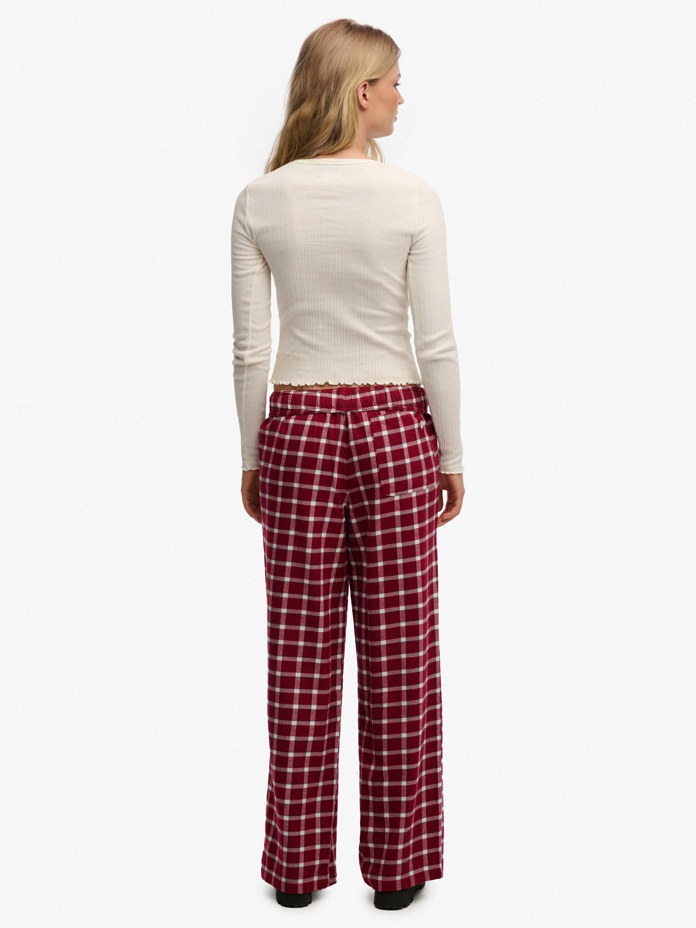 Product image 2 of 6, which shows Superdry Check Wide Leg Trousers, Burgundy Check, 12