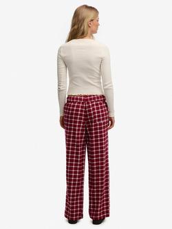 Superdry Check Wide Leg Trousers, Burgundy Check - view 2, Burgundy Check