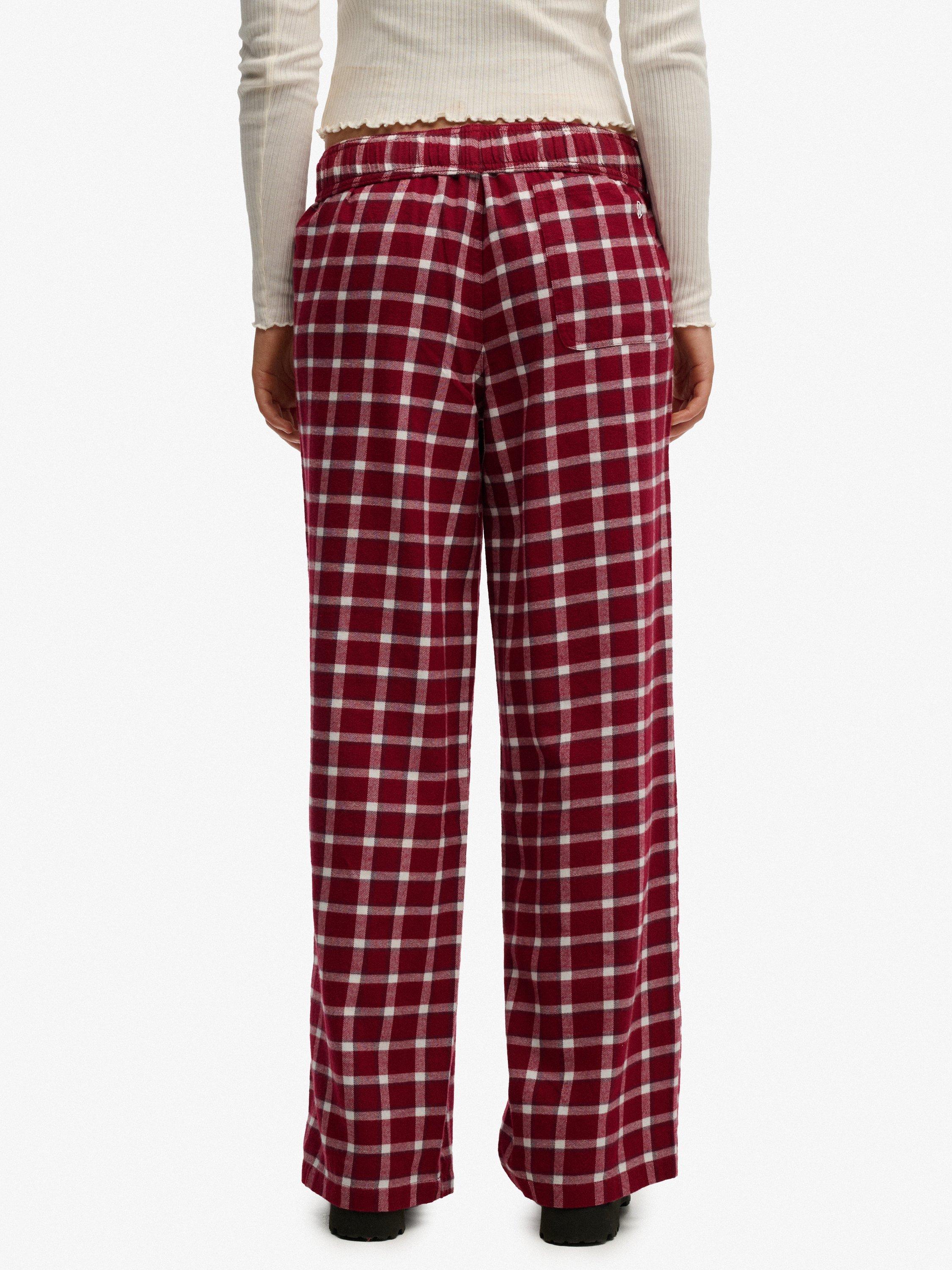 Product image 4 of 6, which shows Superdry Check Wide Leg Trousers, Burgundy Check, 12