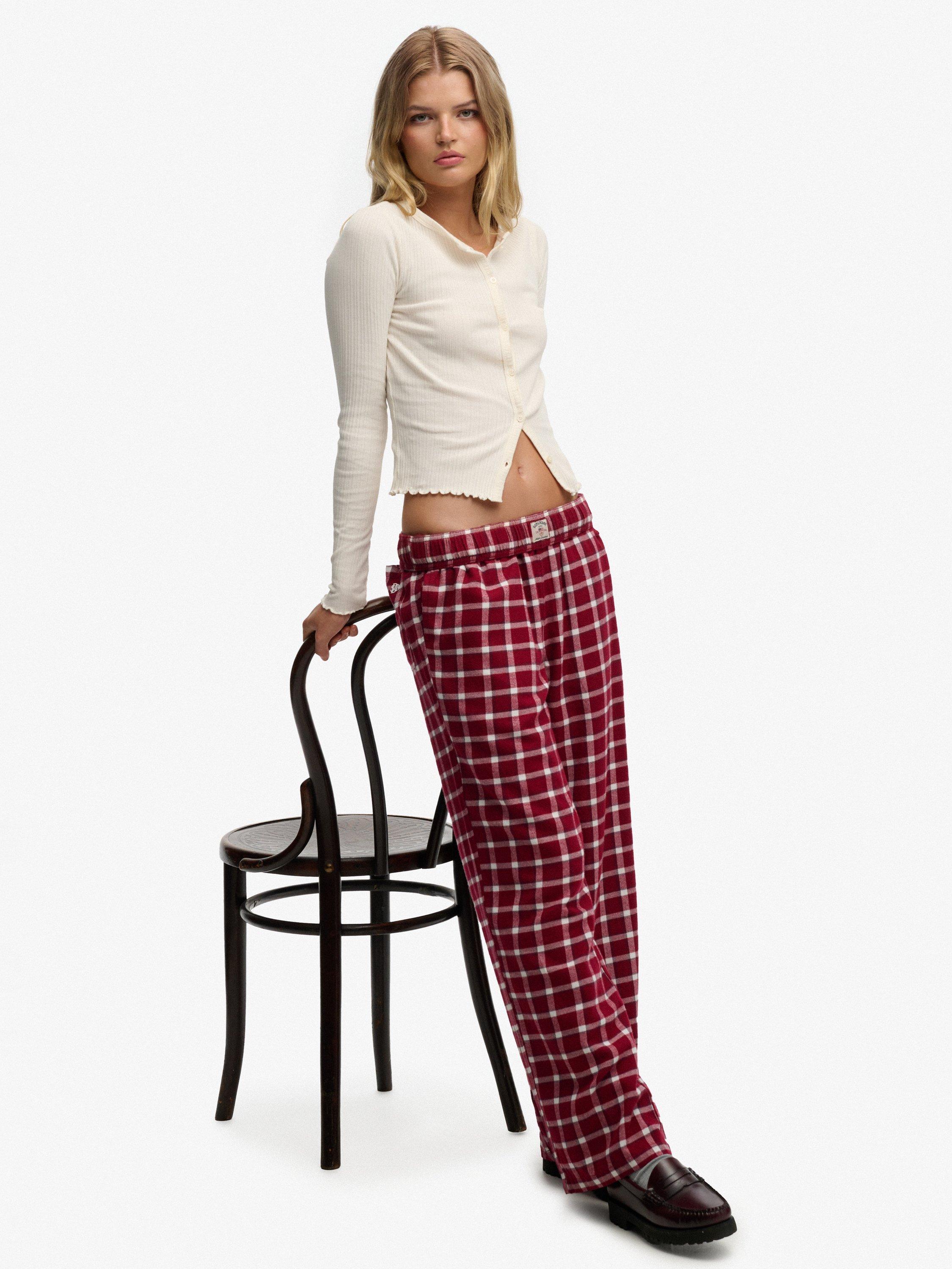 Product image 5 of 6, which shows Superdry Check Wide Leg Trousers, Burgundy Check, 12