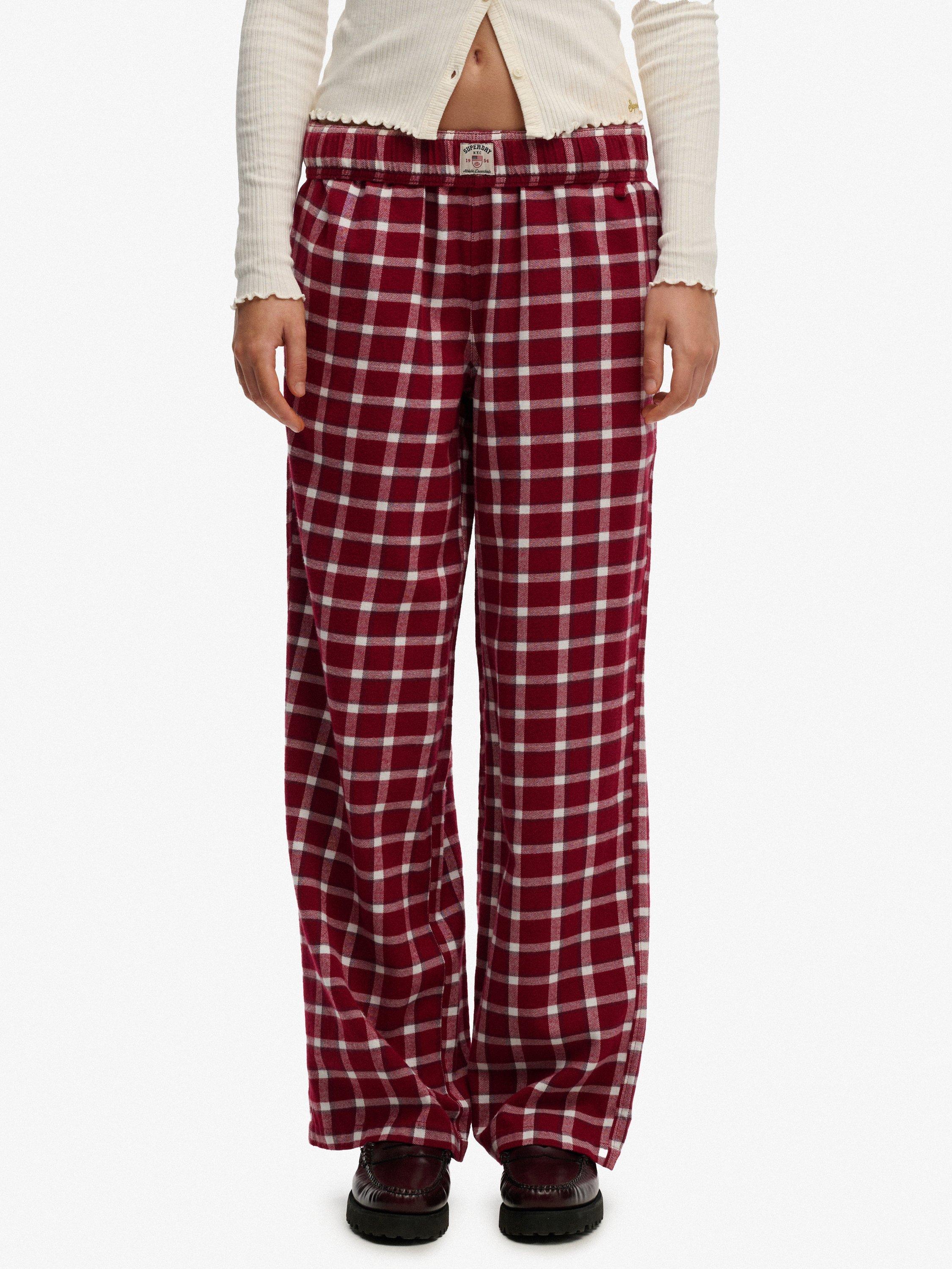 Product image 6 of 6, which shows Superdry Check Wide Leg Trousers, Burgundy Check, 12