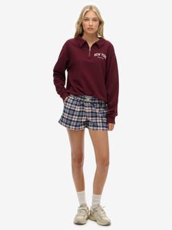 Superdry Check Wide Fit Shorts, Blue/Red Check, Blue/Red Check