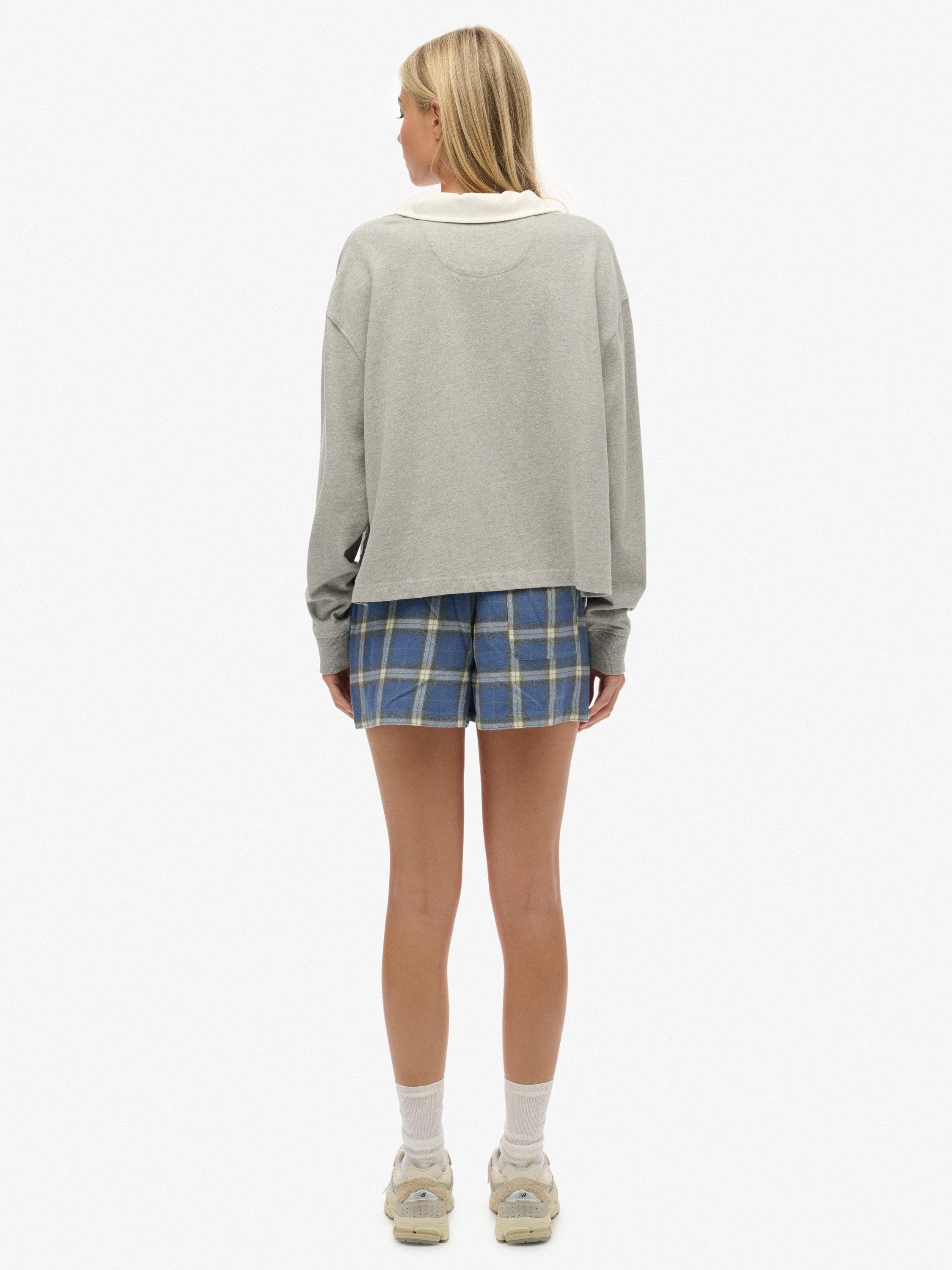 Product image 2 of 6, which shows Superdry Check Wide Fit Shorts, Navy/Green Check, 10