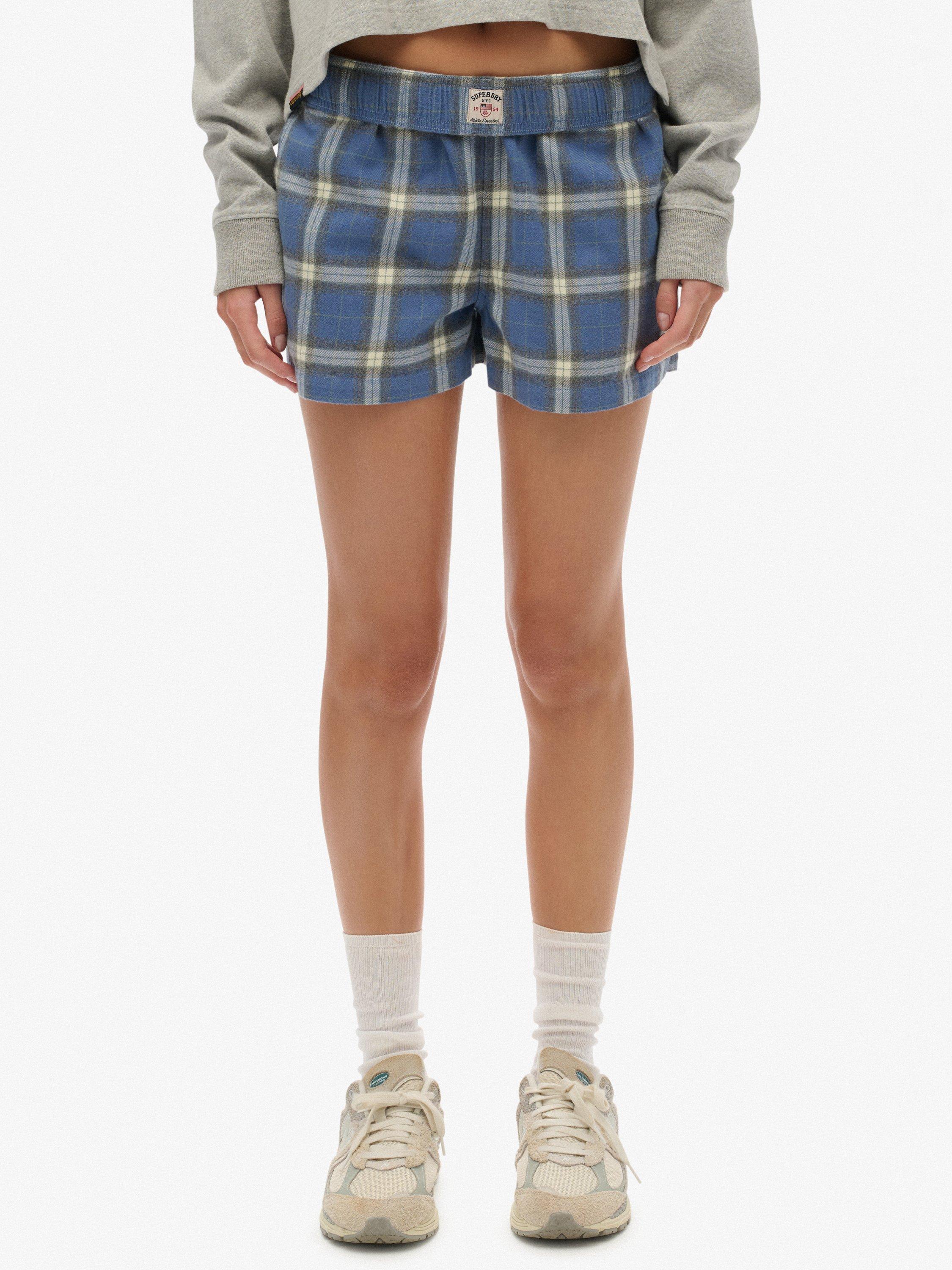 Product image 5 of 6, which shows Superdry Check Wide Fit Shorts, Navy/Green Check, 10