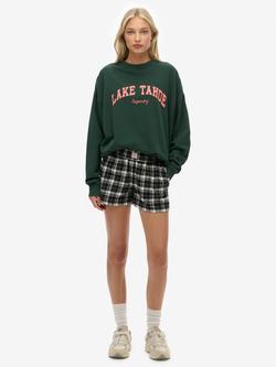 Superdry Check Wide Fit Shorts, Black/Ecru Check, Black/Ecru Check