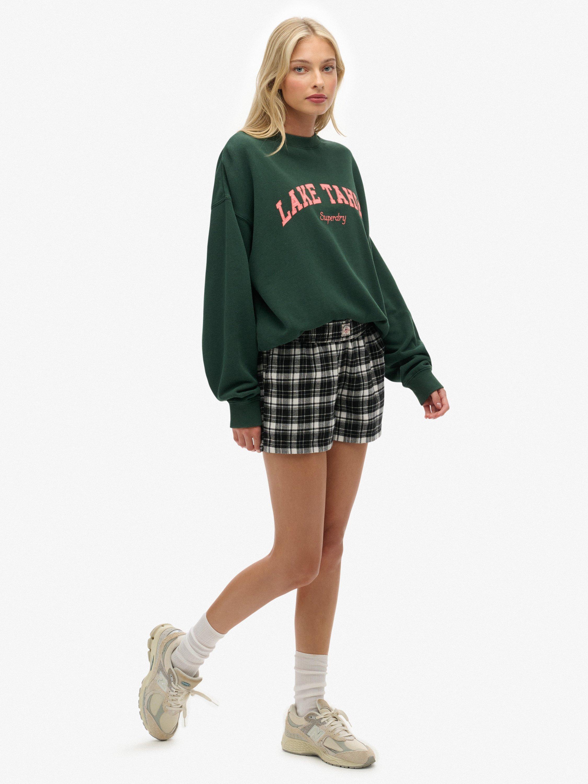 Product image 3 of 6, which shows Superdry Check Wide Fit Shorts, Black/Ecru Check, 6