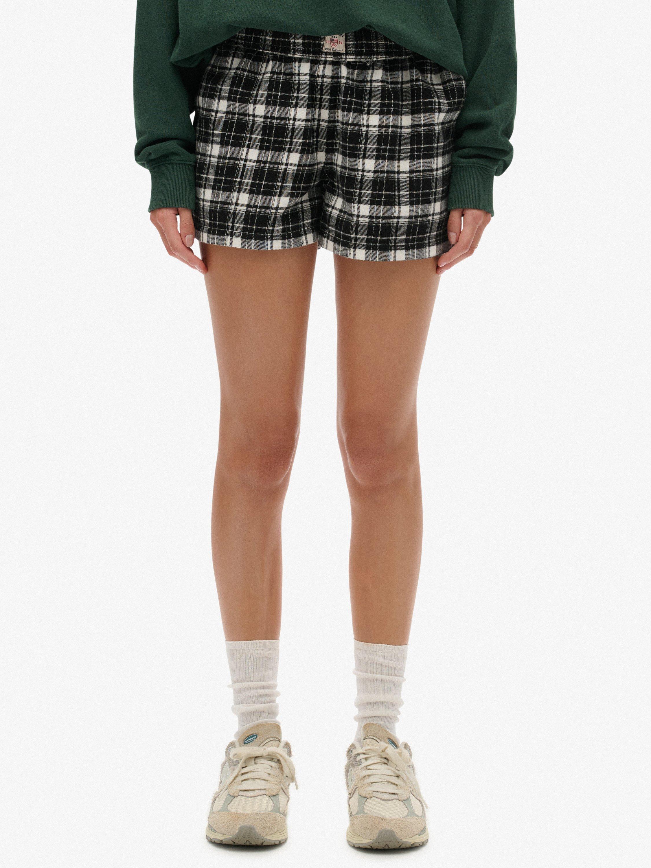 Product image 5 of 6, which shows Superdry Check Wide Fit Shorts, Black/Ecru Check, 6
