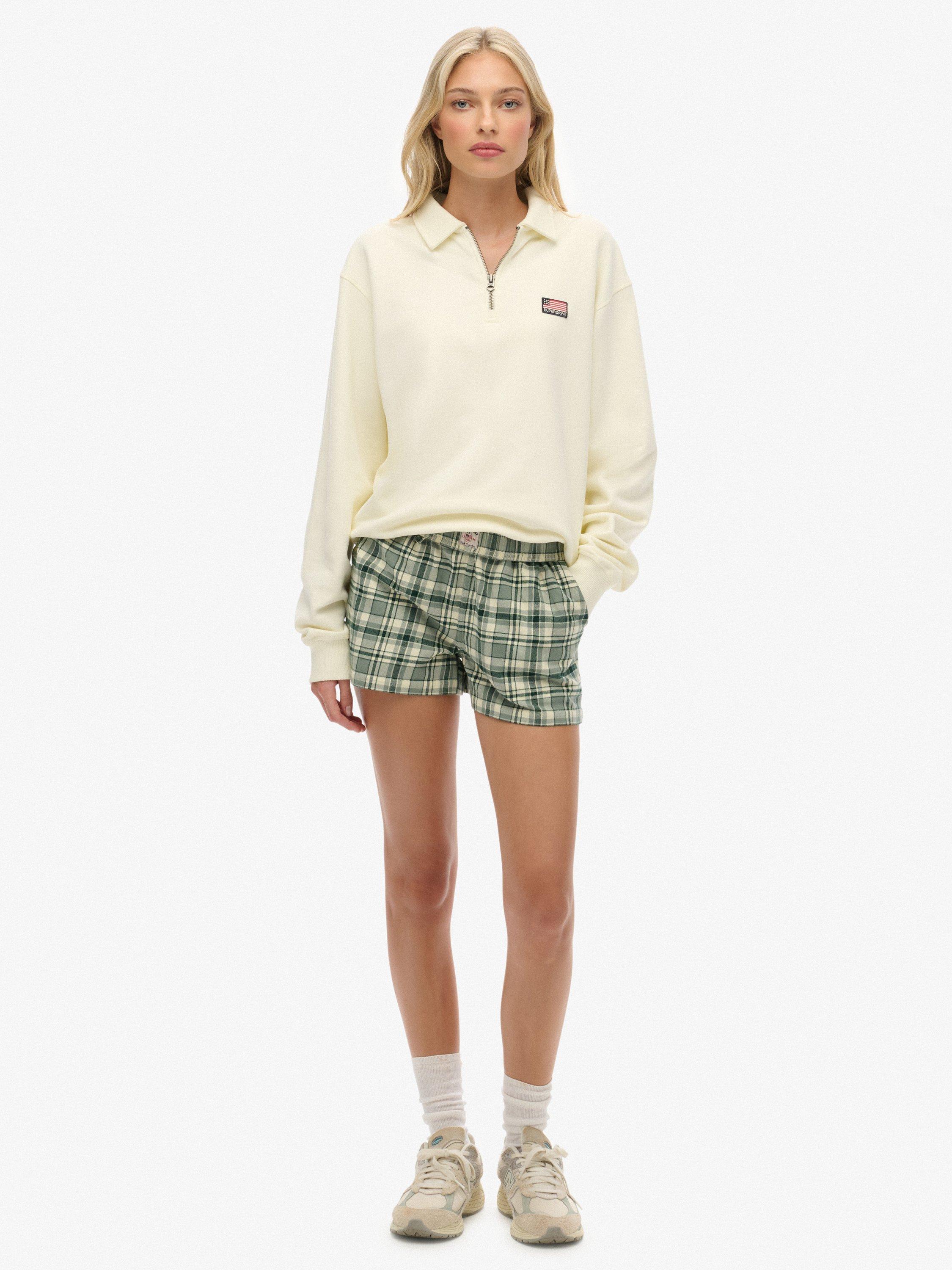 Product image 1 of 6, which shows Superdry Check Wide Fit Shorts, Green Check, 6