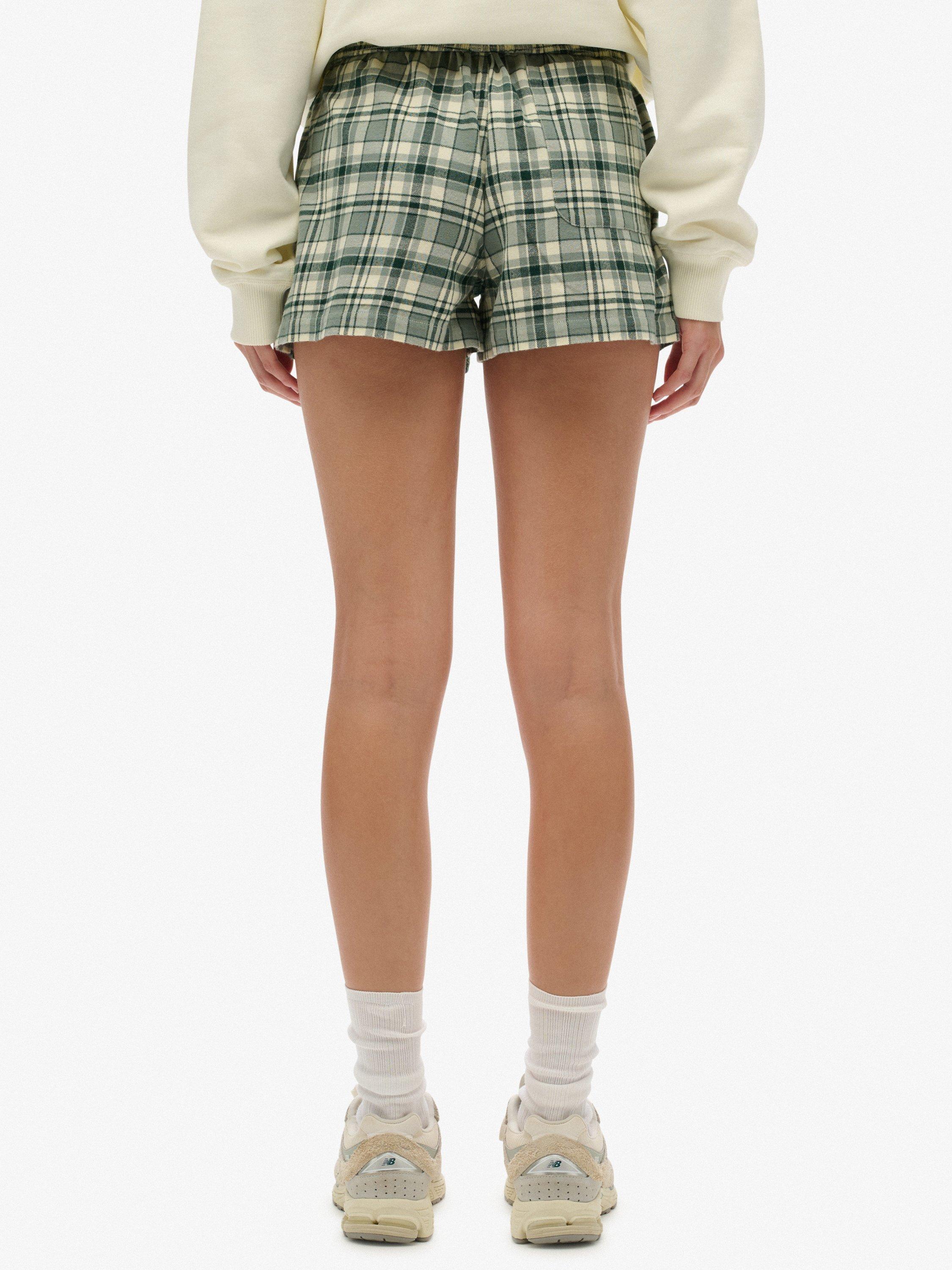 Product image 4 of 6, which shows Superdry Check Wide Fit Shorts, Green Check, 6