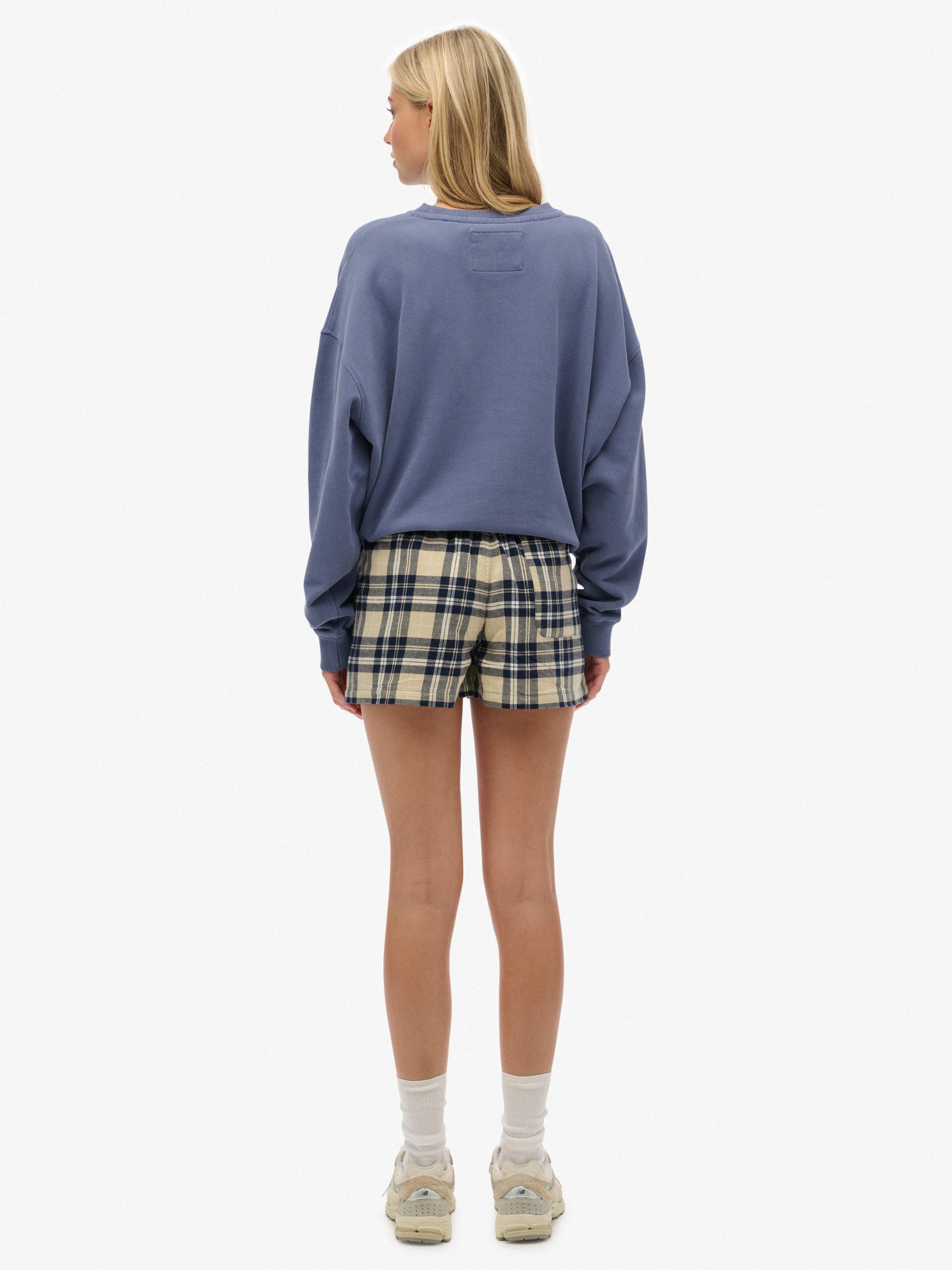 Product image 2 of 6, which shows Superdry Check Wide Fit Shorts, Cream/Navy Check, 16