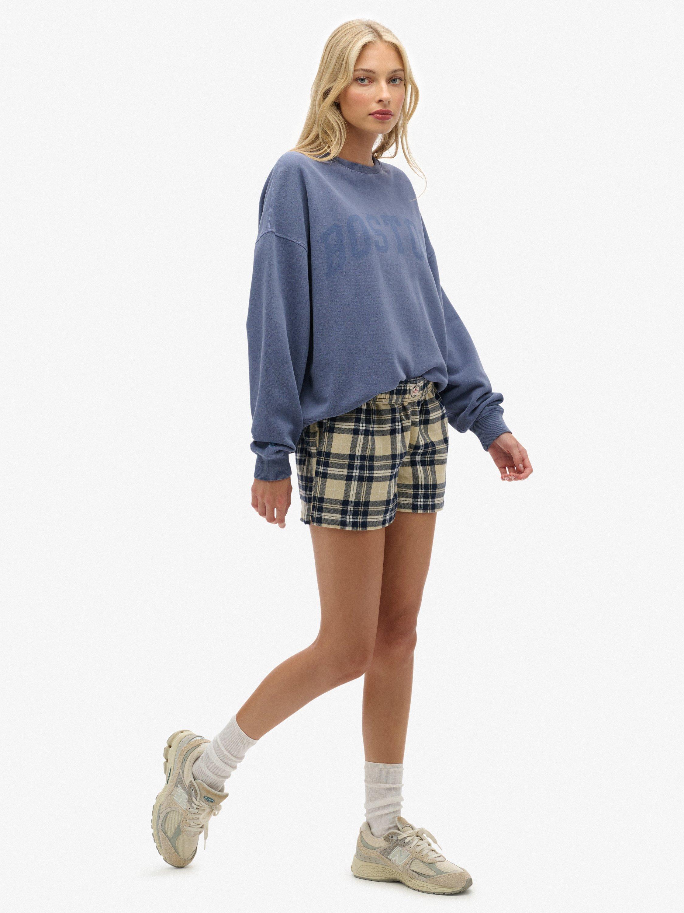 Product image 3 of 6, which shows Superdry Check Wide Fit Shorts, Cream/Navy Check, 16