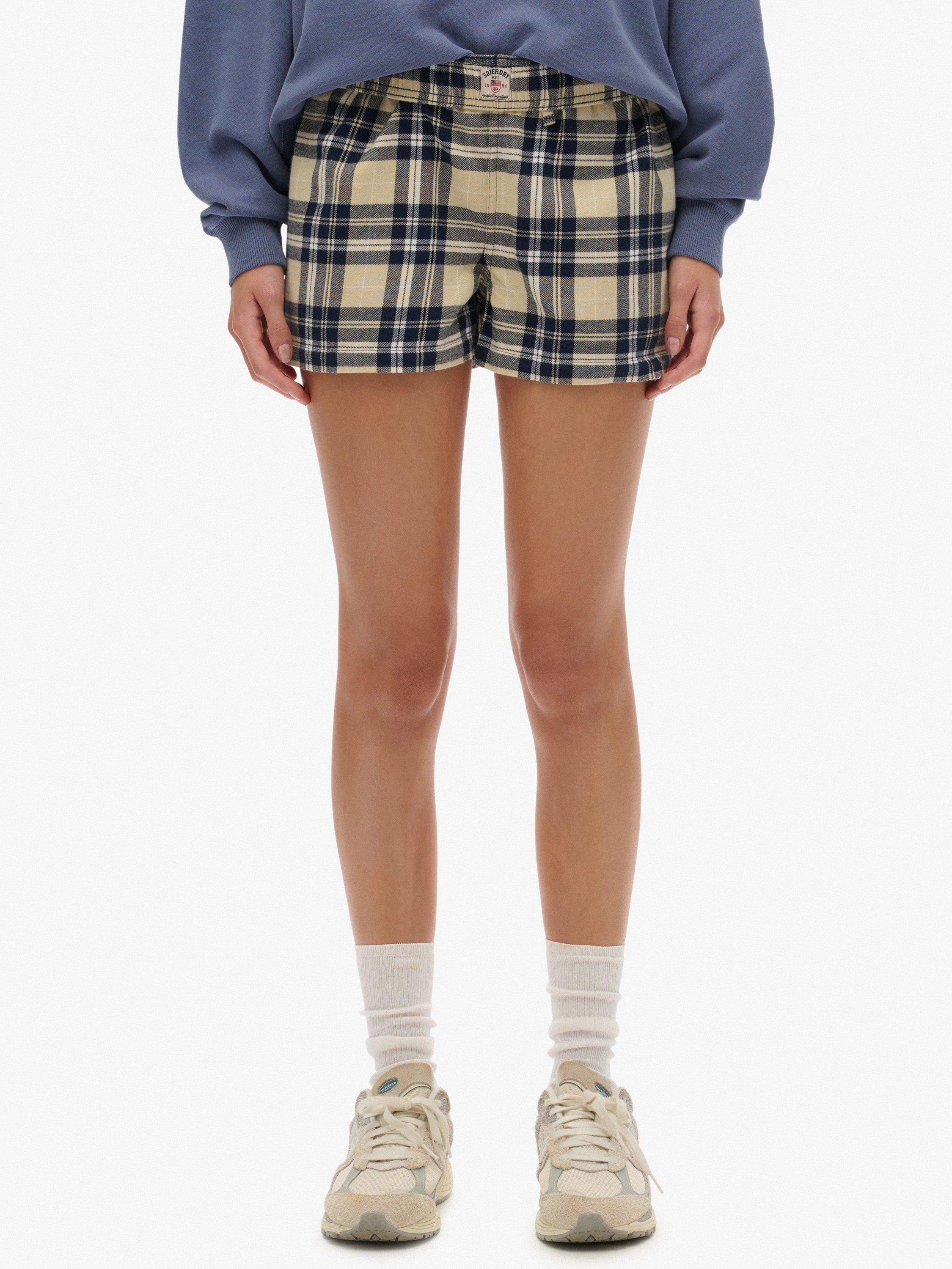 Product image 5 of 6, which shows Superdry Check Wide Fit Shorts, Cream/Navy Check, 16