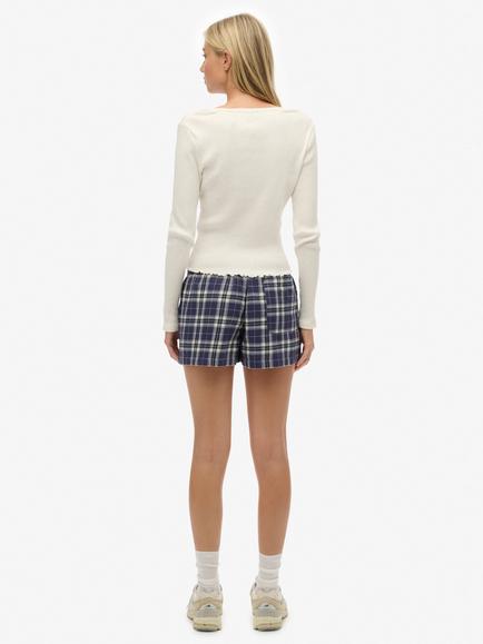 Superdry Check Wide Fit Shorts, Navy Check - view 2, Navy Check