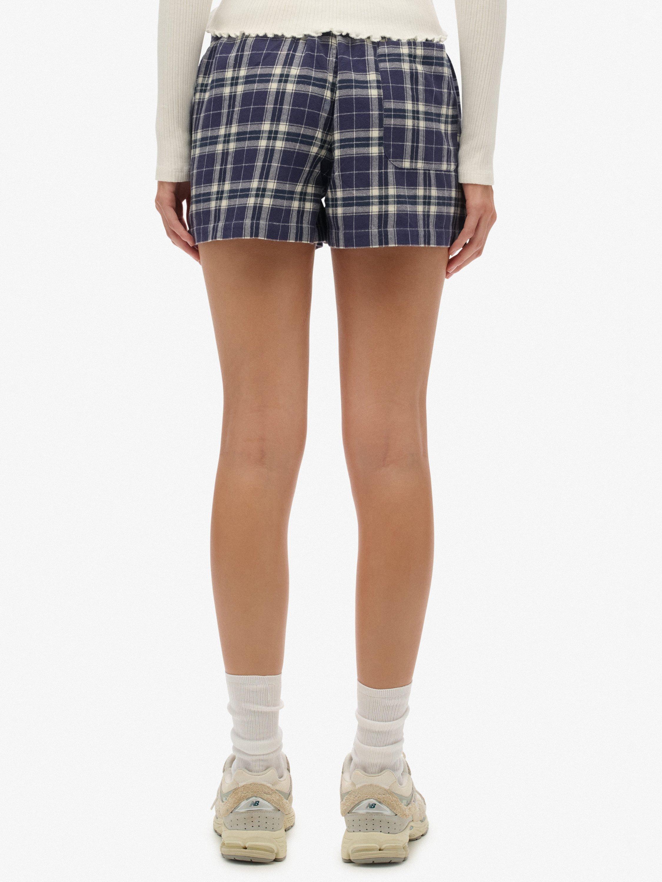 Product image 4 of 6, which shows Superdry Check Wide Fit Shorts, Navy Check, 6