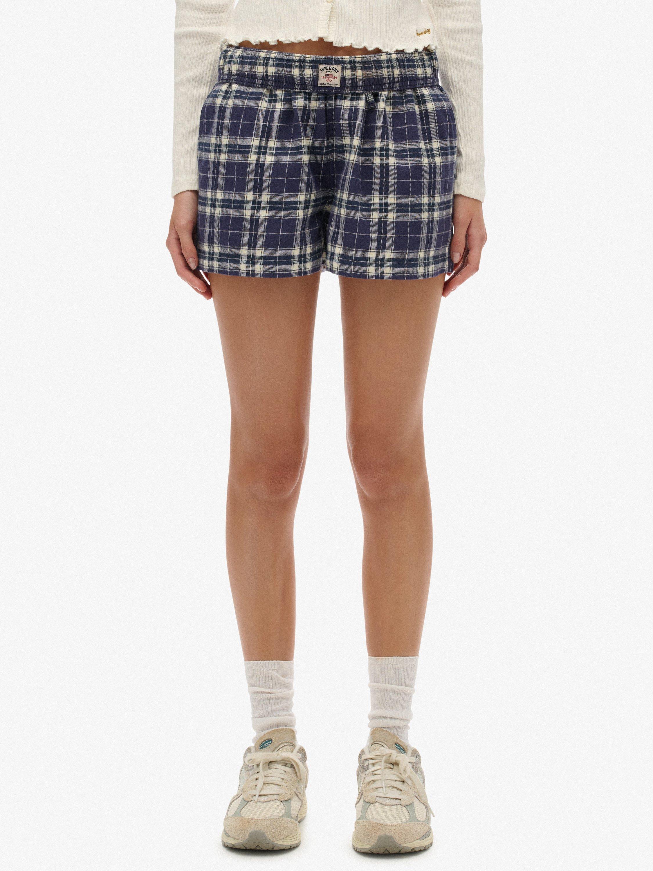 Product image 5 of 6, which shows Superdry Check Wide Fit Shorts, Navy Check, 6