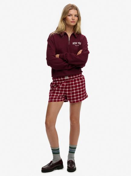 Superdry Check Wide Fit Shorts, Burgundy Check, Burgundy Check