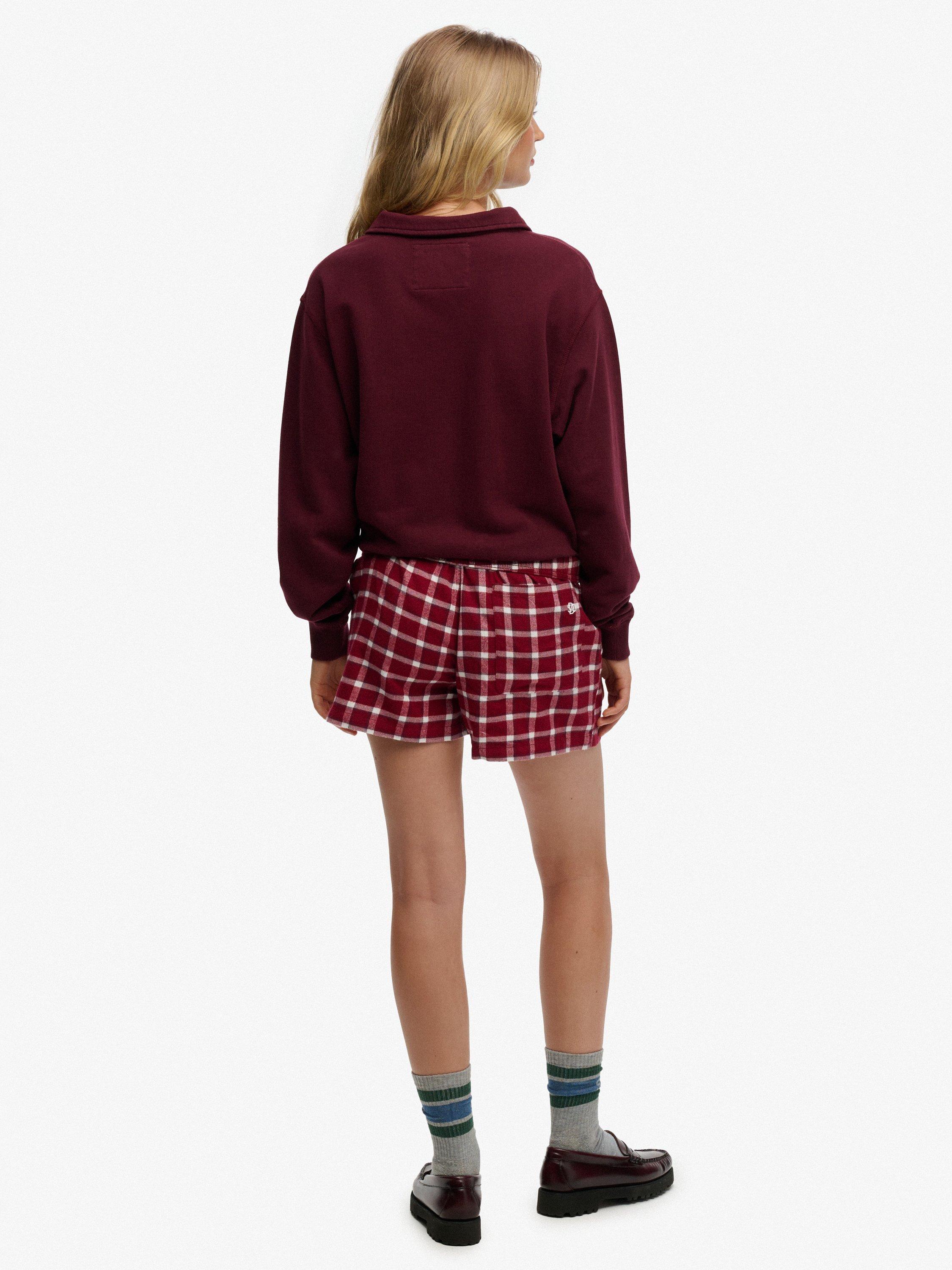 Product image 2 of 6, which shows Superdry Check Wide Fit Shorts, Burgundy Check, 8