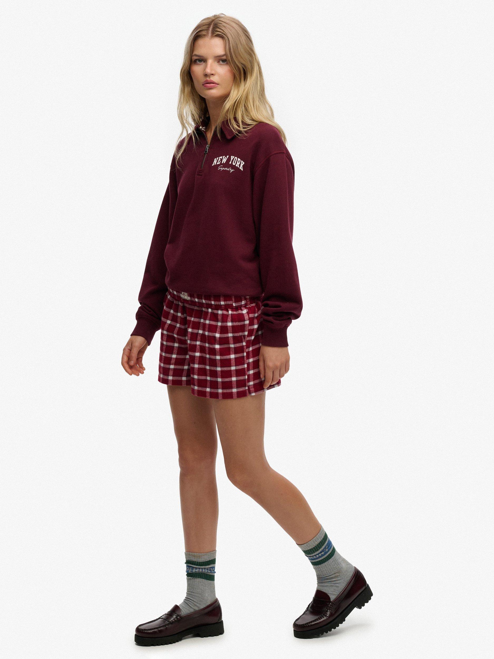 Product image 3 of 6, which shows Superdry Check Wide Fit Shorts, Burgundy Check, 8