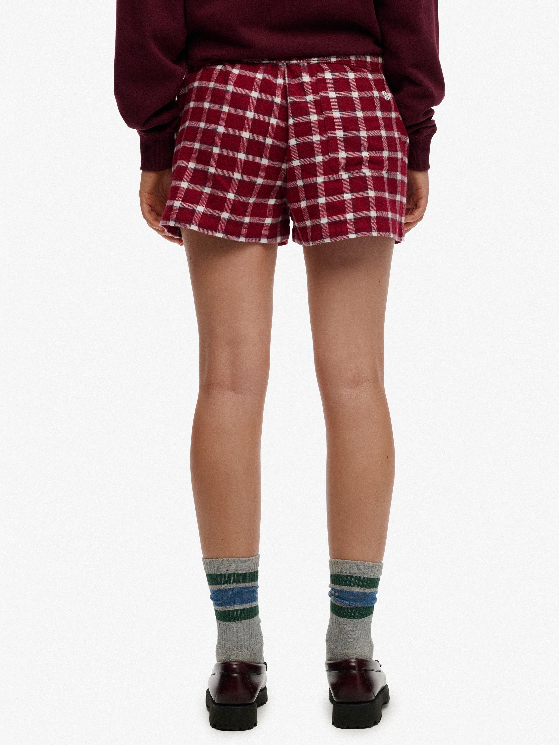 Product image 4 of 6, which shows Superdry Check Wide Fit Shorts, Burgundy Check, 8