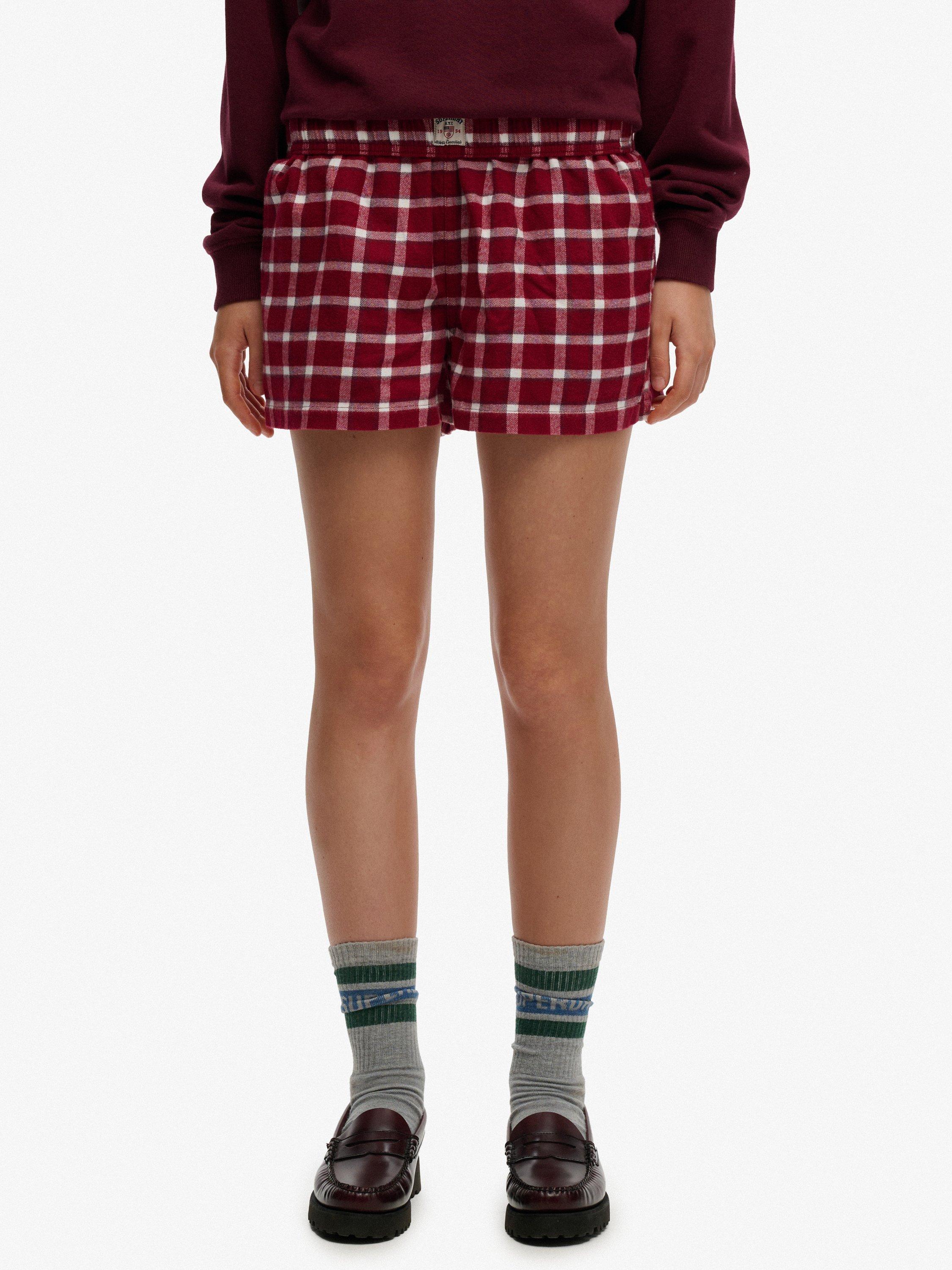 Product image 6 of 6, which shows Superdry Check Wide Fit Shorts, Burgundy Check, 8