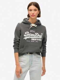 Superdry Embellished Vintage Logo Graphic Hoodie, Washed Black, Washed Black