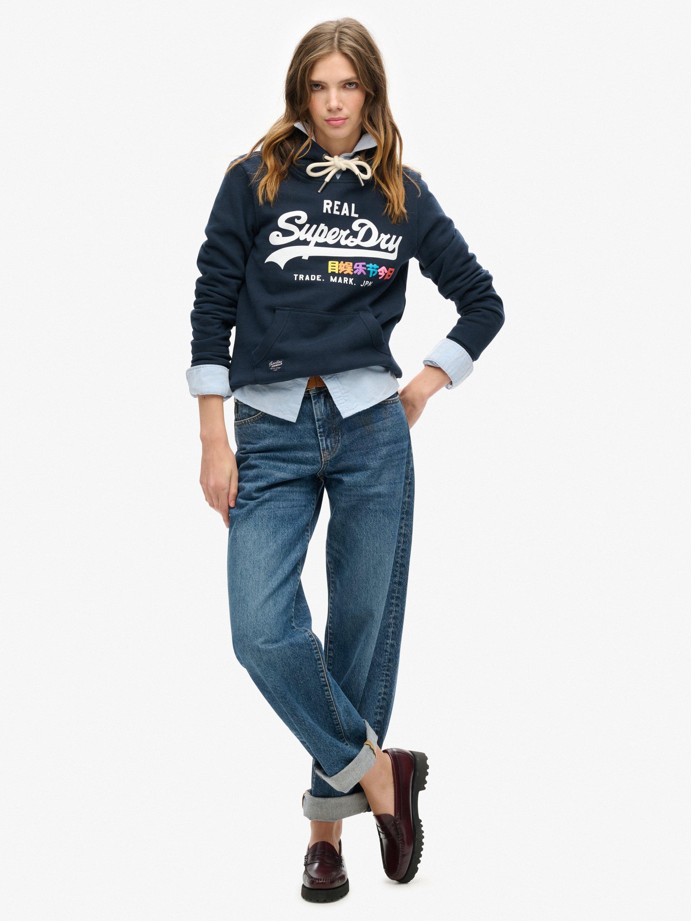 Product image 3 of 6, which shows Superdry Vintage Logo Pop Hoodie, Eclipse Navy, 14