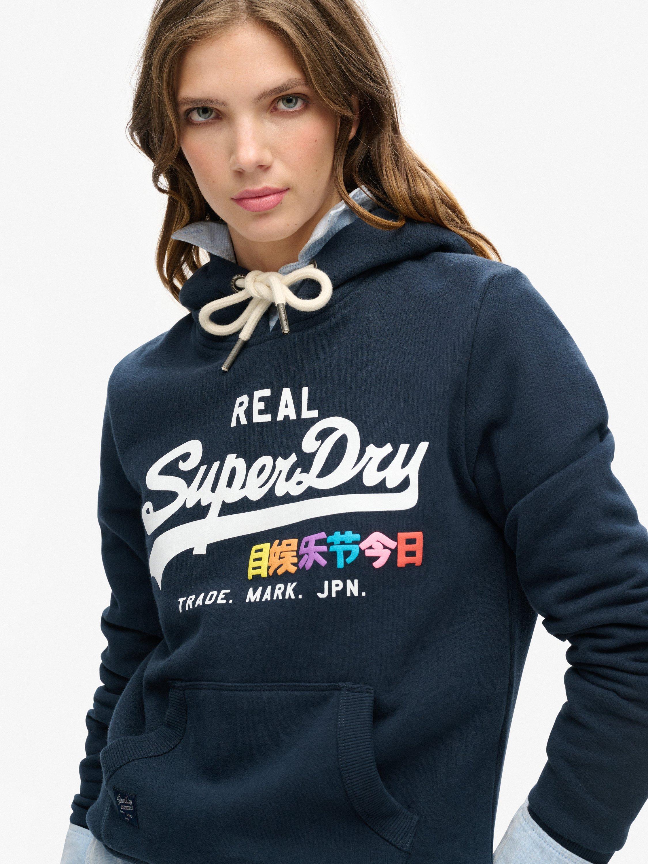 Product image 4 of 6, which shows Superdry Vintage Logo Pop Hoodie, Eclipse Navy, 14