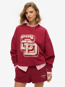 Superdry Athletic Essentials Relaxed Flock Sweatshirt, Bordeaux Red, Bordeaux Red