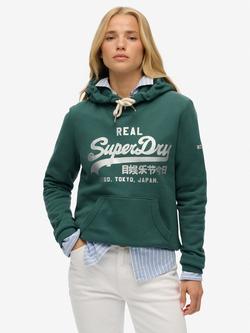 Superdry Vintage Logo Metallic Hoodie, Green, Green