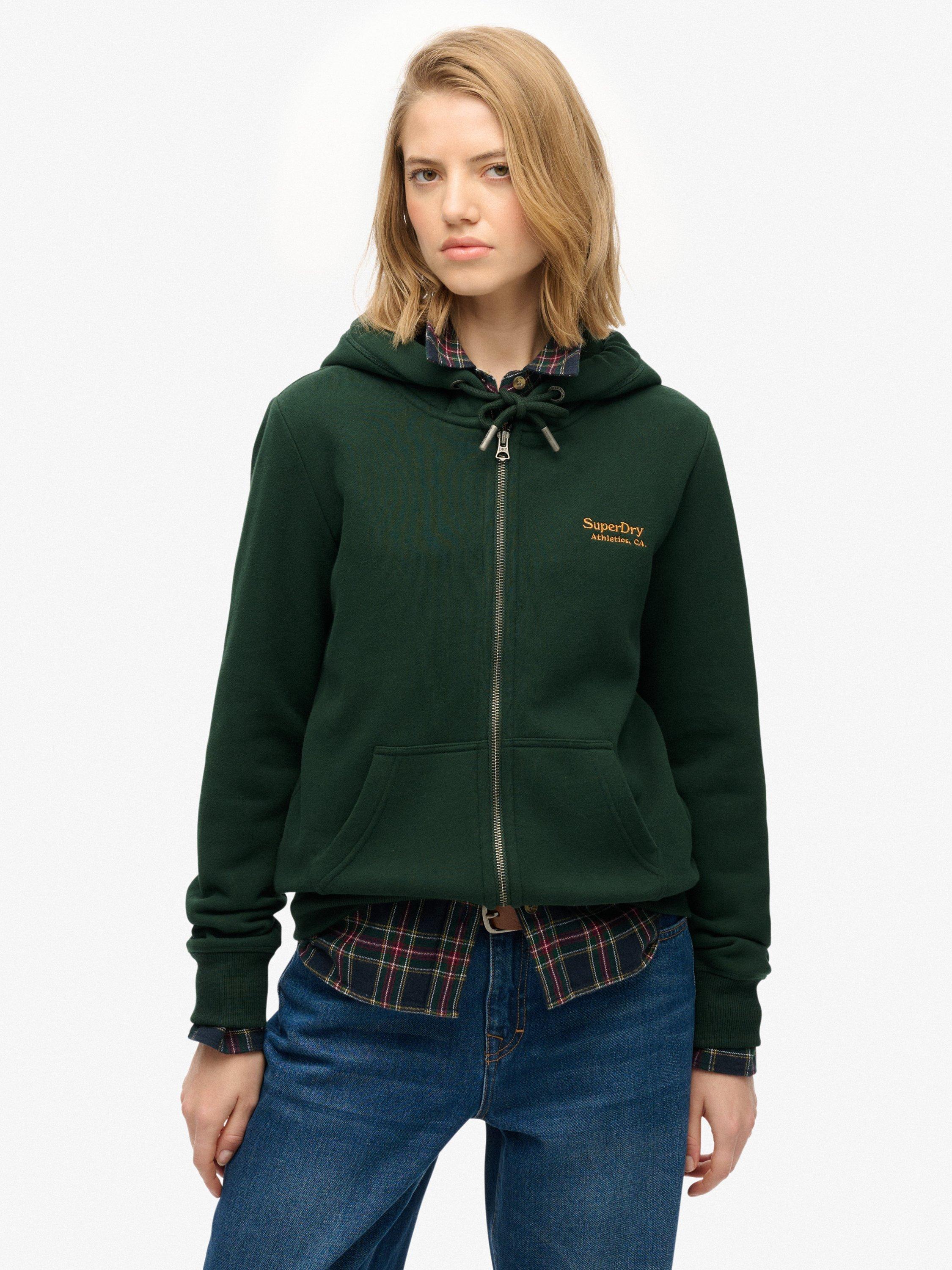 Product image 1 of 6, which shows Superdry Athletic Essentials Logo Zip Hoodie, Green, 8