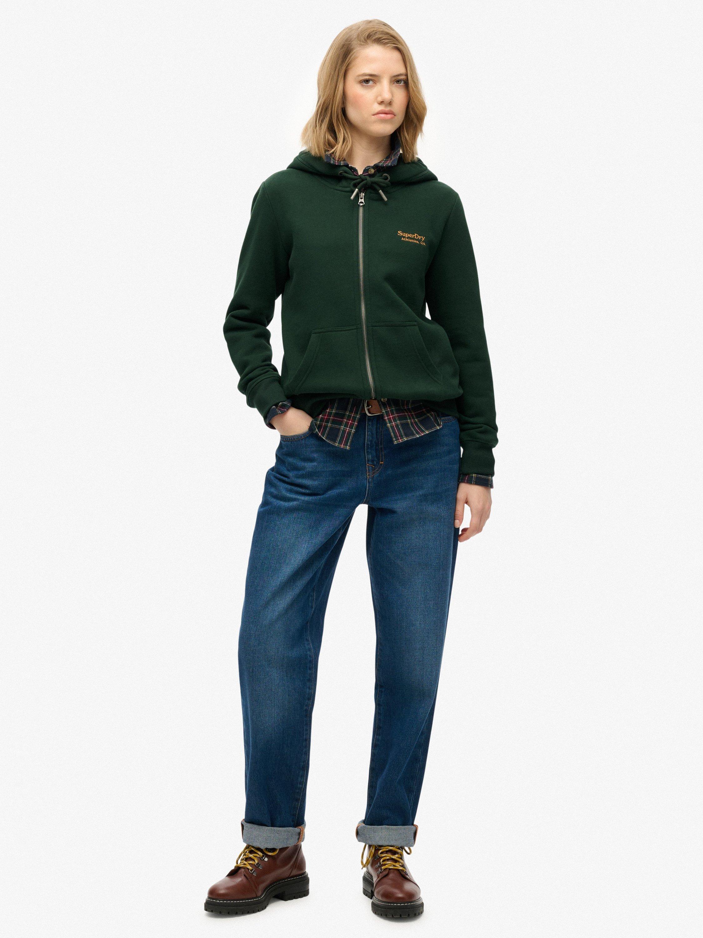 Product image 3 of 6, which shows Superdry Athletic Essentials Logo Zip Hoodie, Green, 8