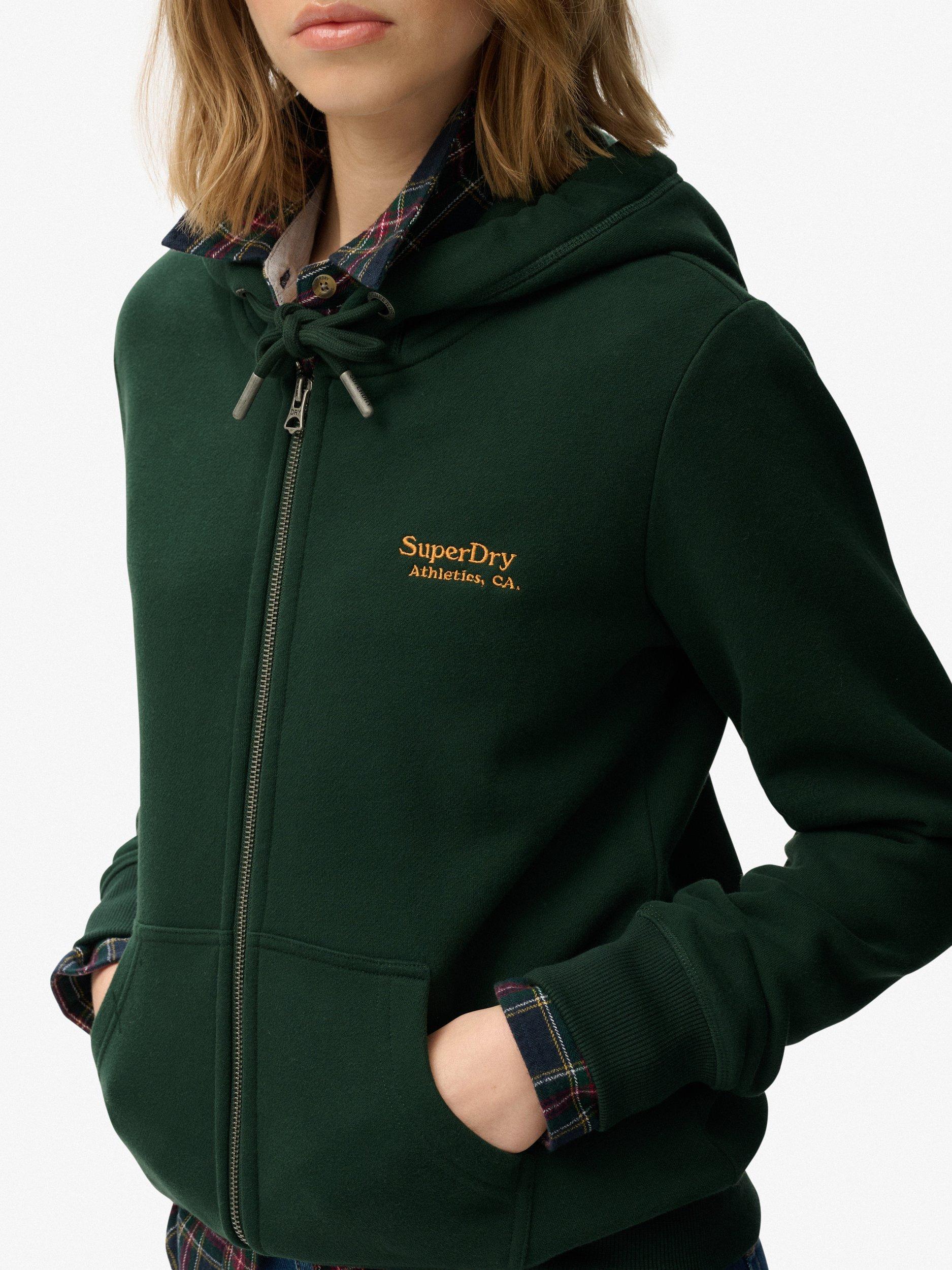 Product image 4 of 6, which shows Superdry Athletic Essentials Logo Zip Hoodie, Green, 8