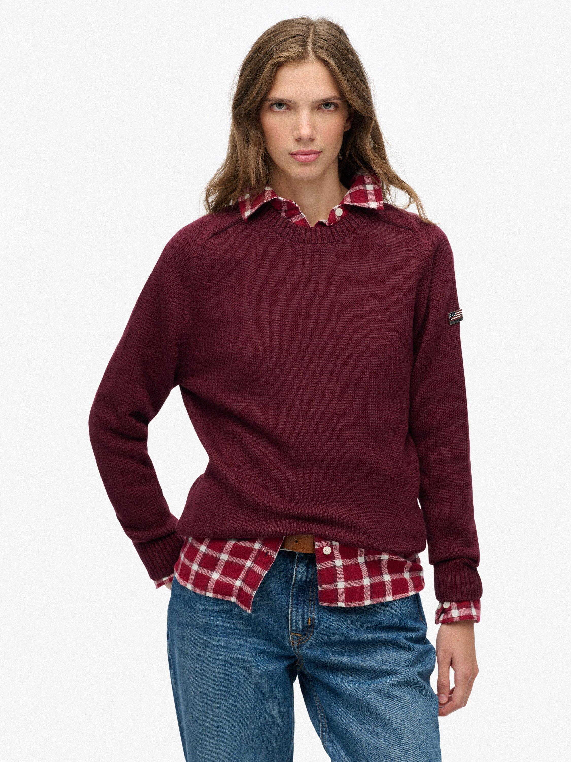 Product image 1 of 5, which shows Superdry Slouchy Knitted Crew Sweatshirt, Port Red, 12