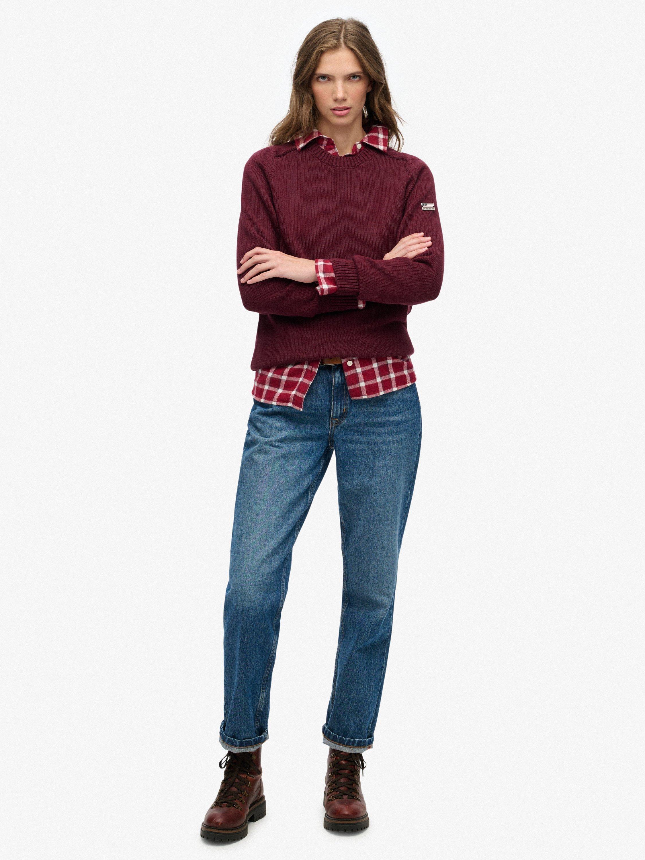 Product image 3 of 5, which shows Superdry Slouchy Knitted Crew Sweatshirt, Port Red, 12