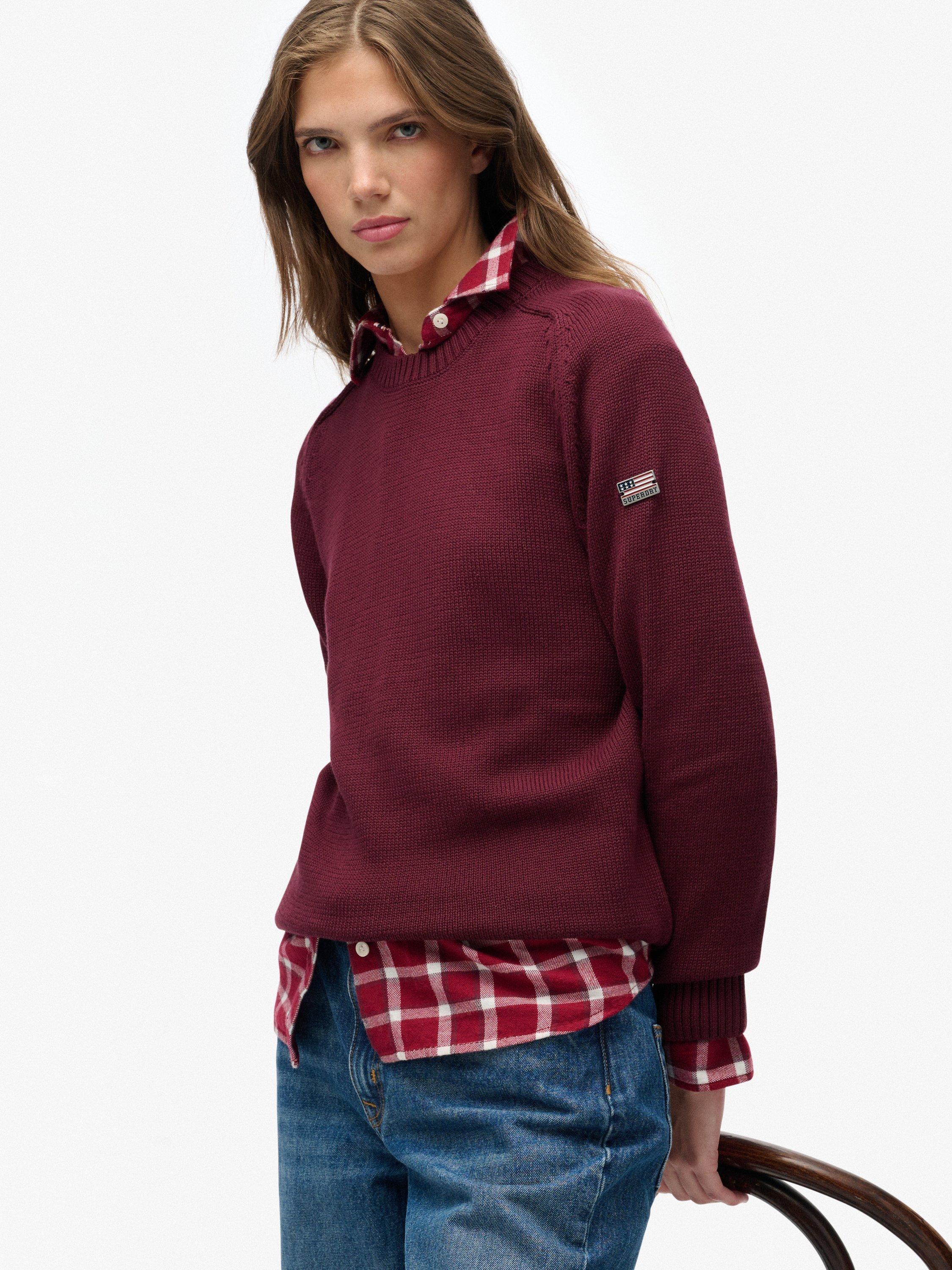 Product image 4 of 5, which shows Superdry Slouchy Knitted Crew Sweatshirt, Port Red, 12