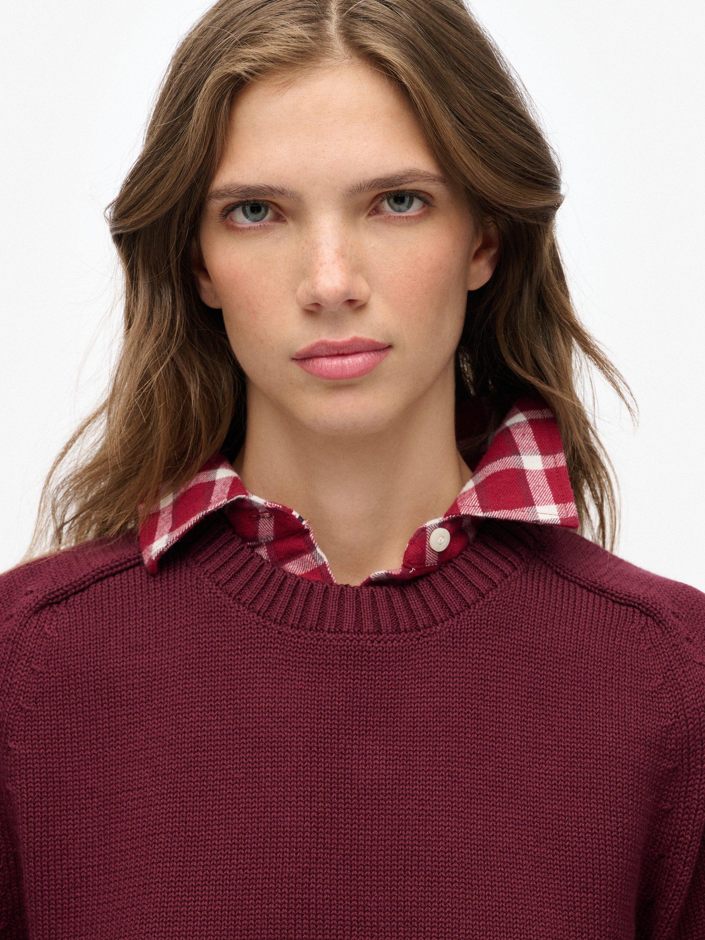 Product image 5 of 5, which shows Superdry Slouchy Knitted Crew Sweatshirt, Port Red, 12