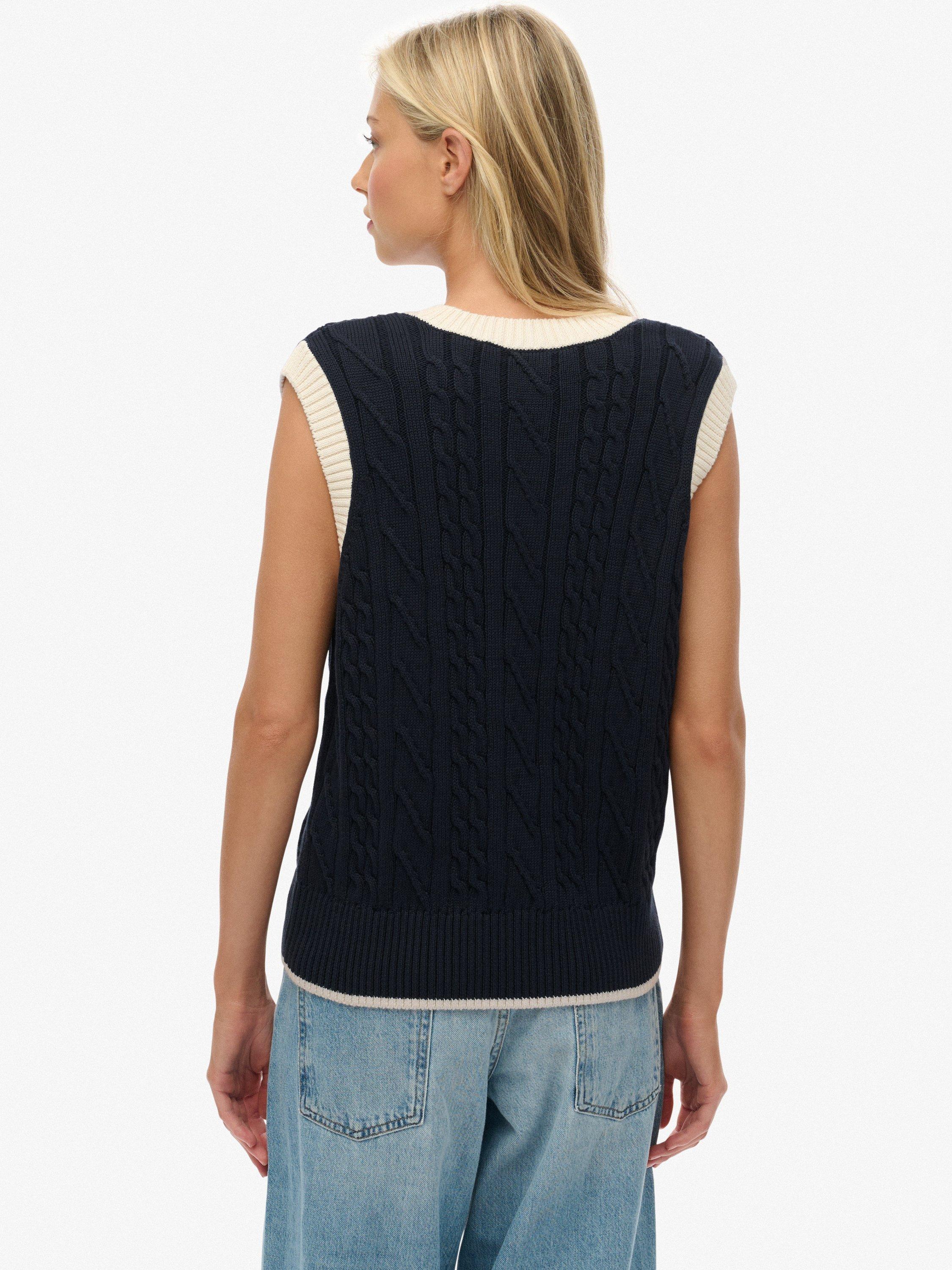 Product image 2 of 5, which shows Superdry Athletic Essentials Heritage Knitted Tank Top, Eclipse Navy, 8