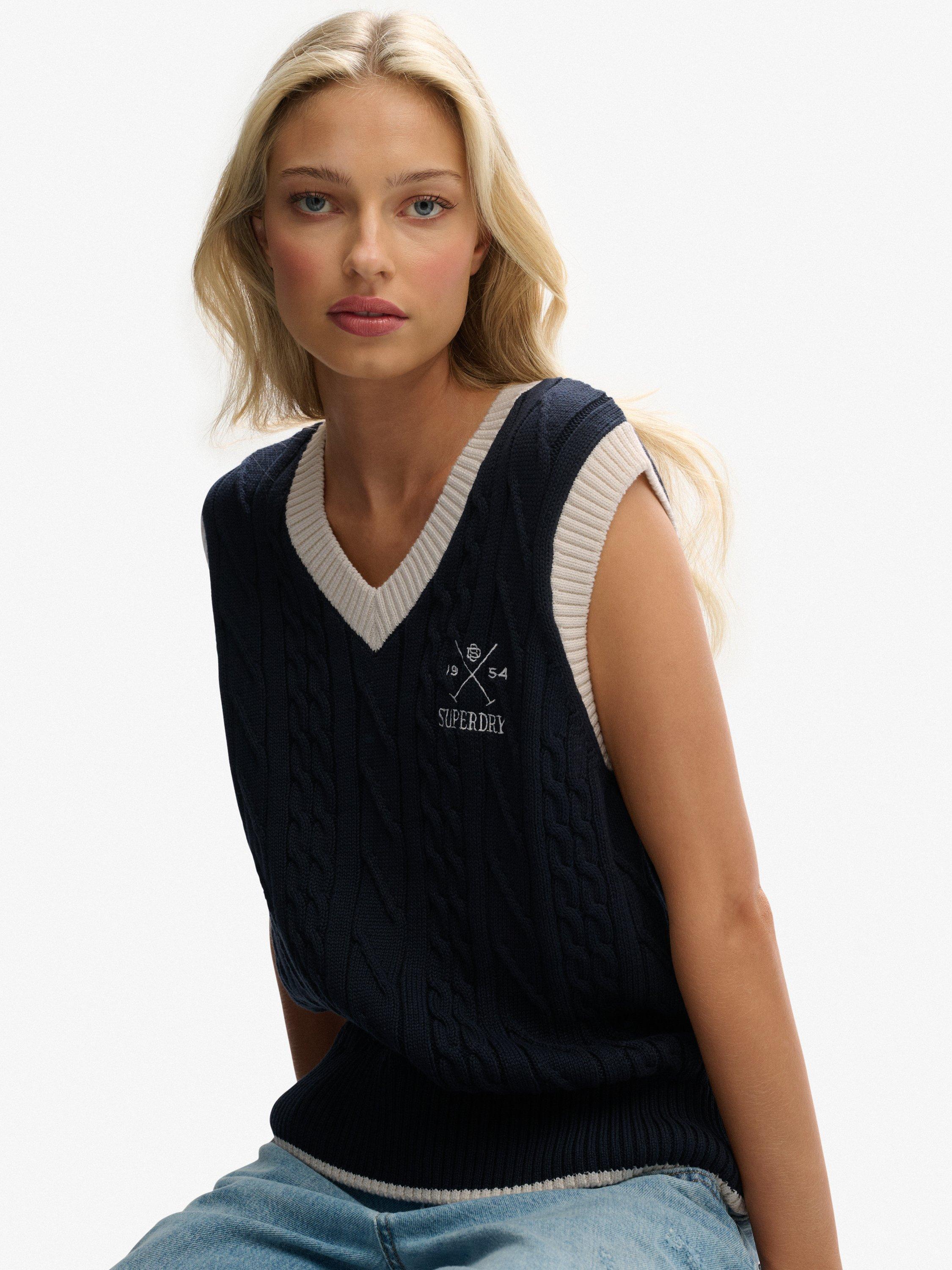 Product image 4 of 5, which shows Superdry Athletic Essentials Heritage Knitted Tank Top, Eclipse Navy, 8