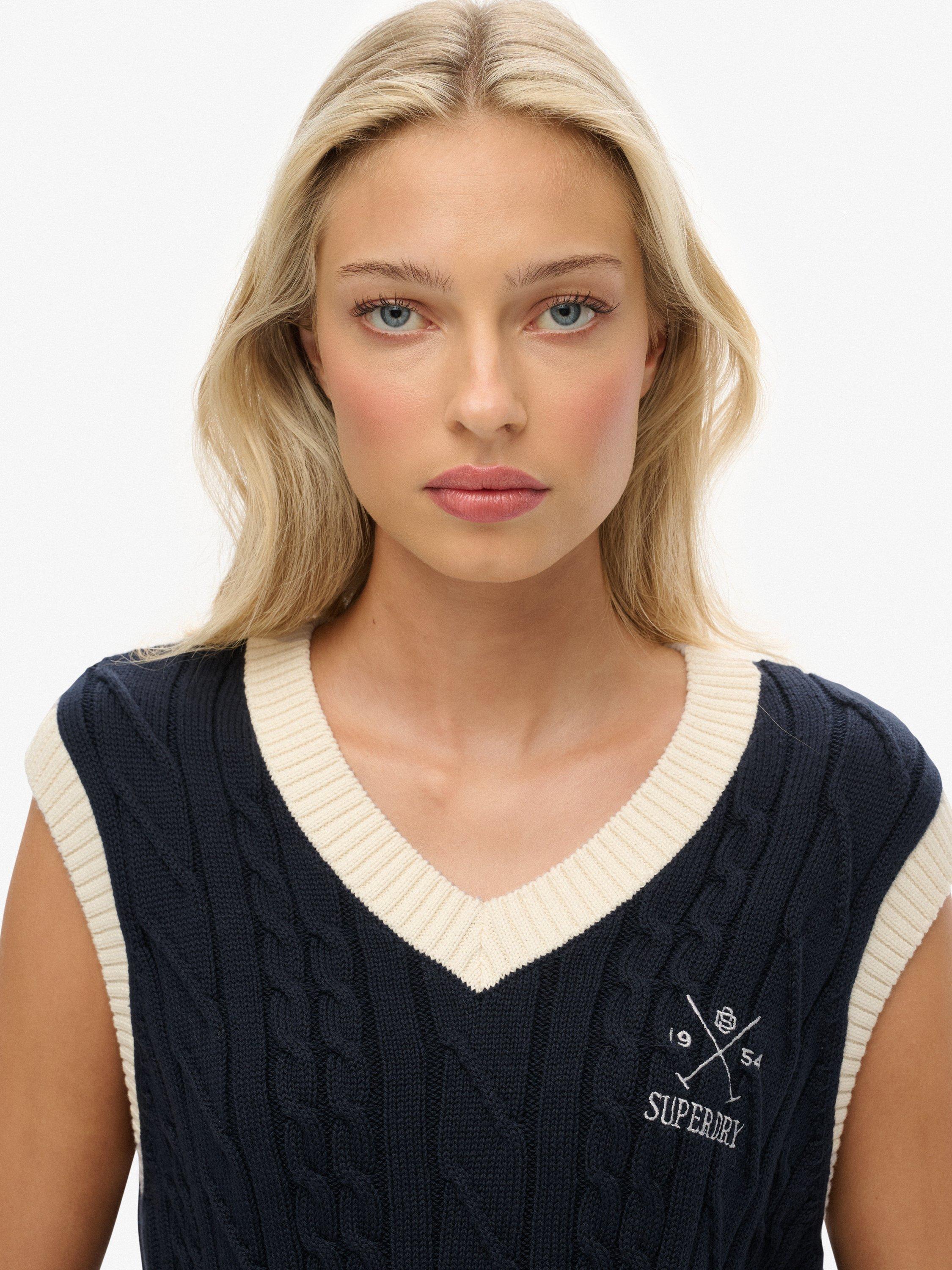 Product image 5 of 5, which shows Superdry Athletic Essentials Heritage Knitted Tank Top, Eclipse Navy, 8