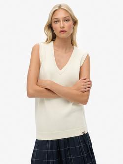 Superdry Athletic Essentials Heritage Knitted Tank Top, Desert Bone Offwhite