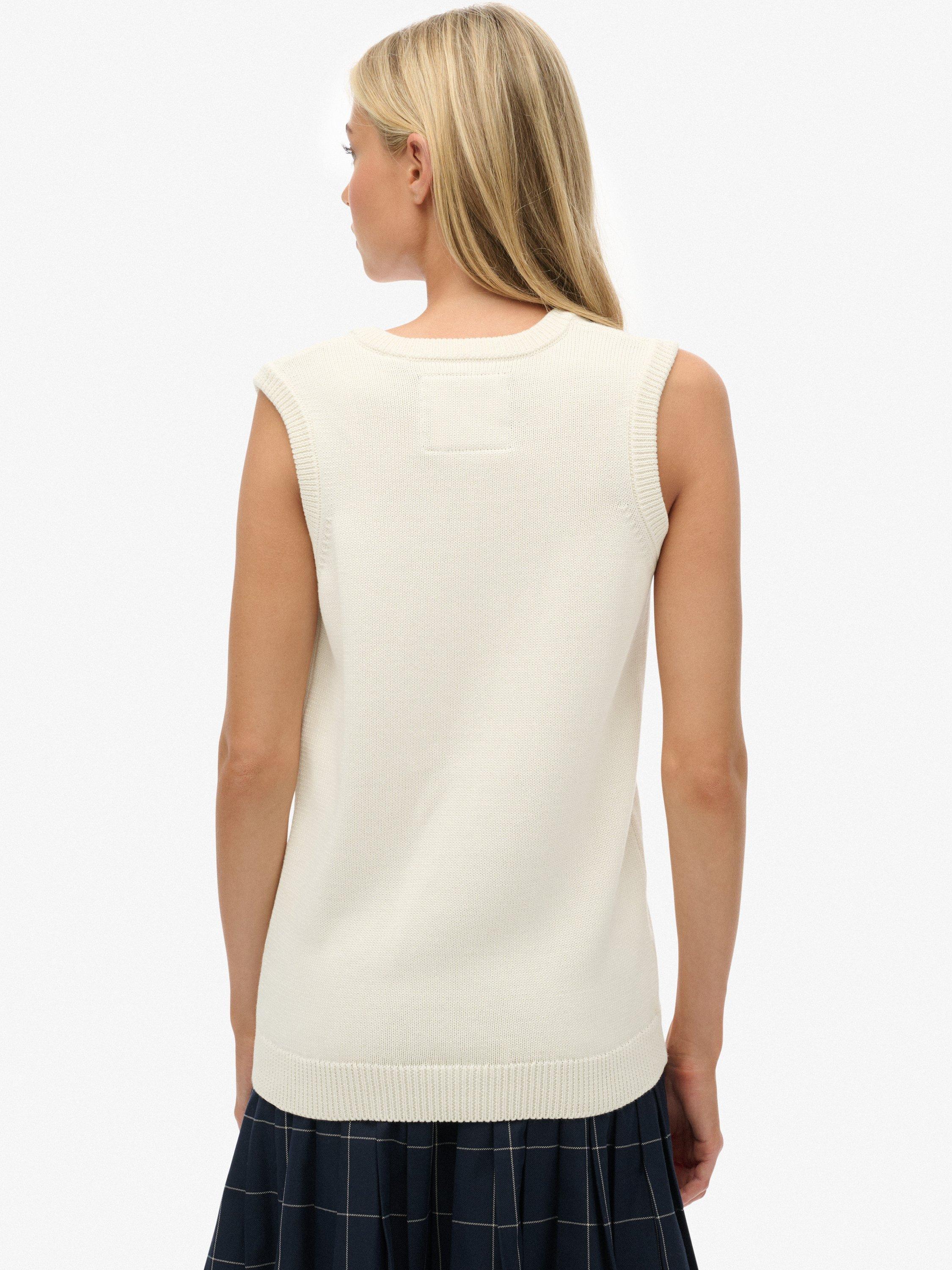 Product image 2 of 5, which shows Superdry Athletic Essentials Heritage Knitted Tank Top, Desert Bone Offwhite, 6