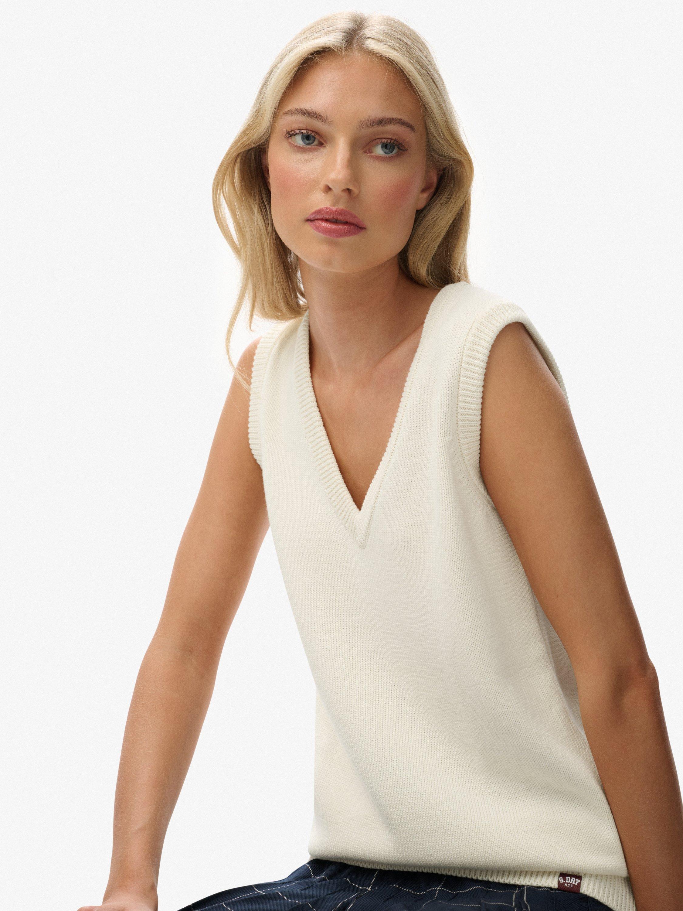 Product image 4 of 5, which shows Superdry Athletic Essentials Heritage Knitted Tank Top, Desert Bone Offwhite, 6