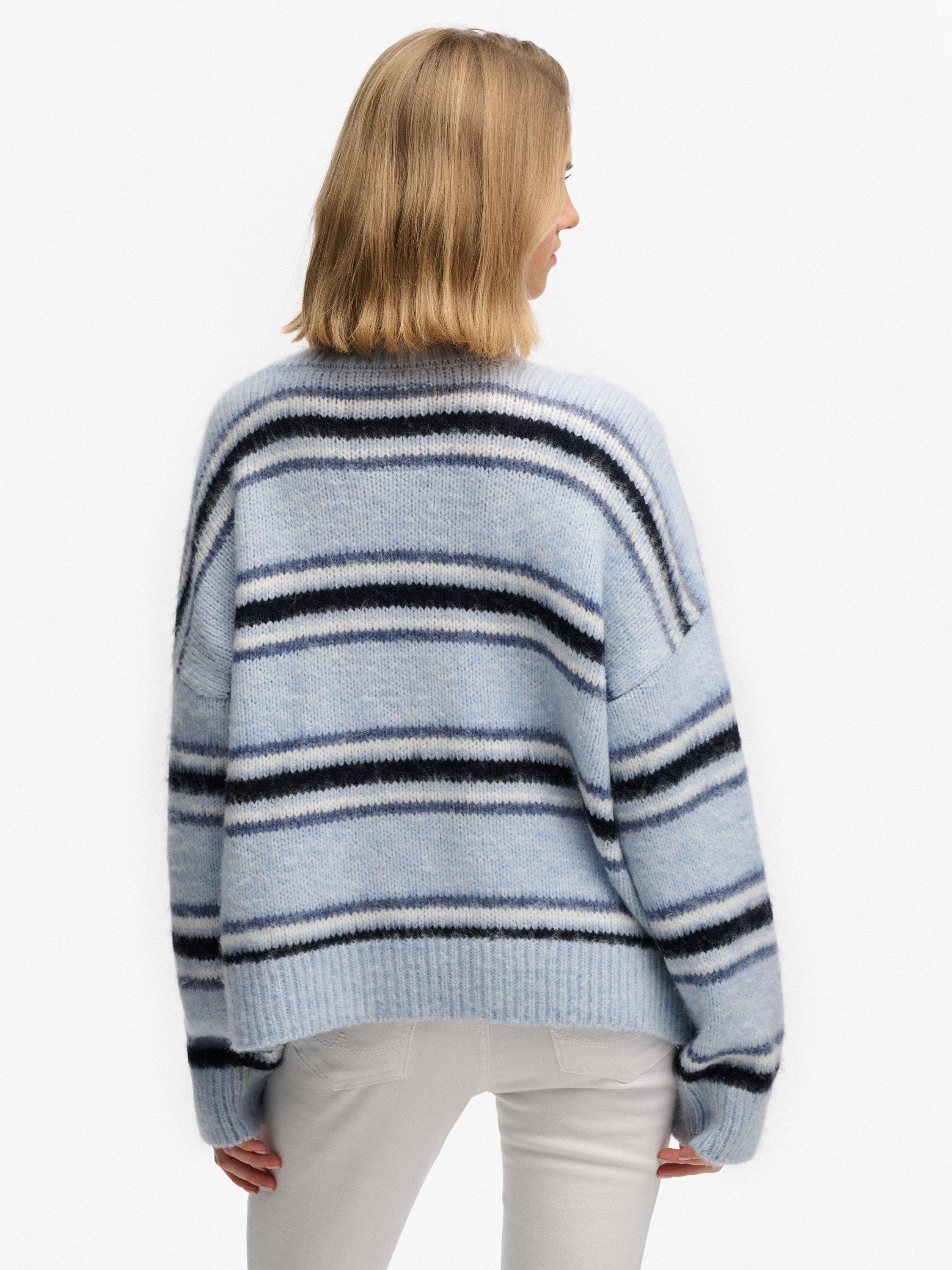 Product image 2 of 5, which shows Superdry Slouchy Brushed Stripe Knit Jumper, Blue Fog, 12